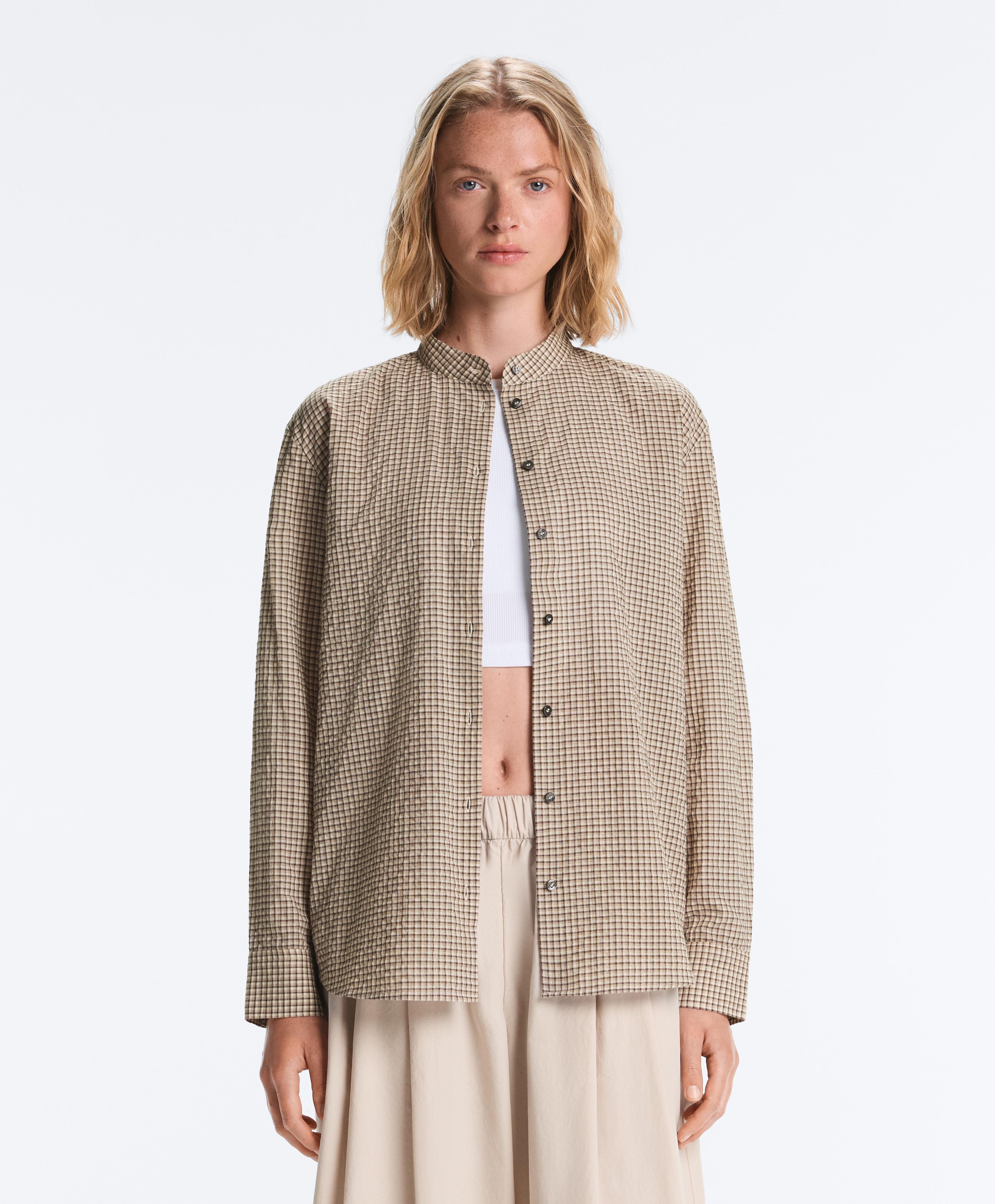 Сорочка з коміром-стійкою та суміші бавовни в клітинку