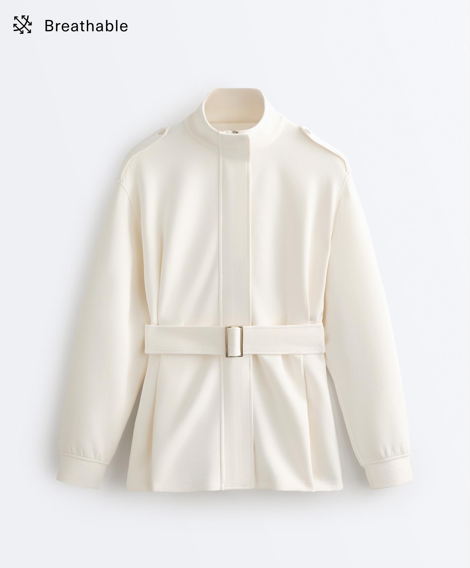 Long Utility jacket with twill belt — PALE ECRU