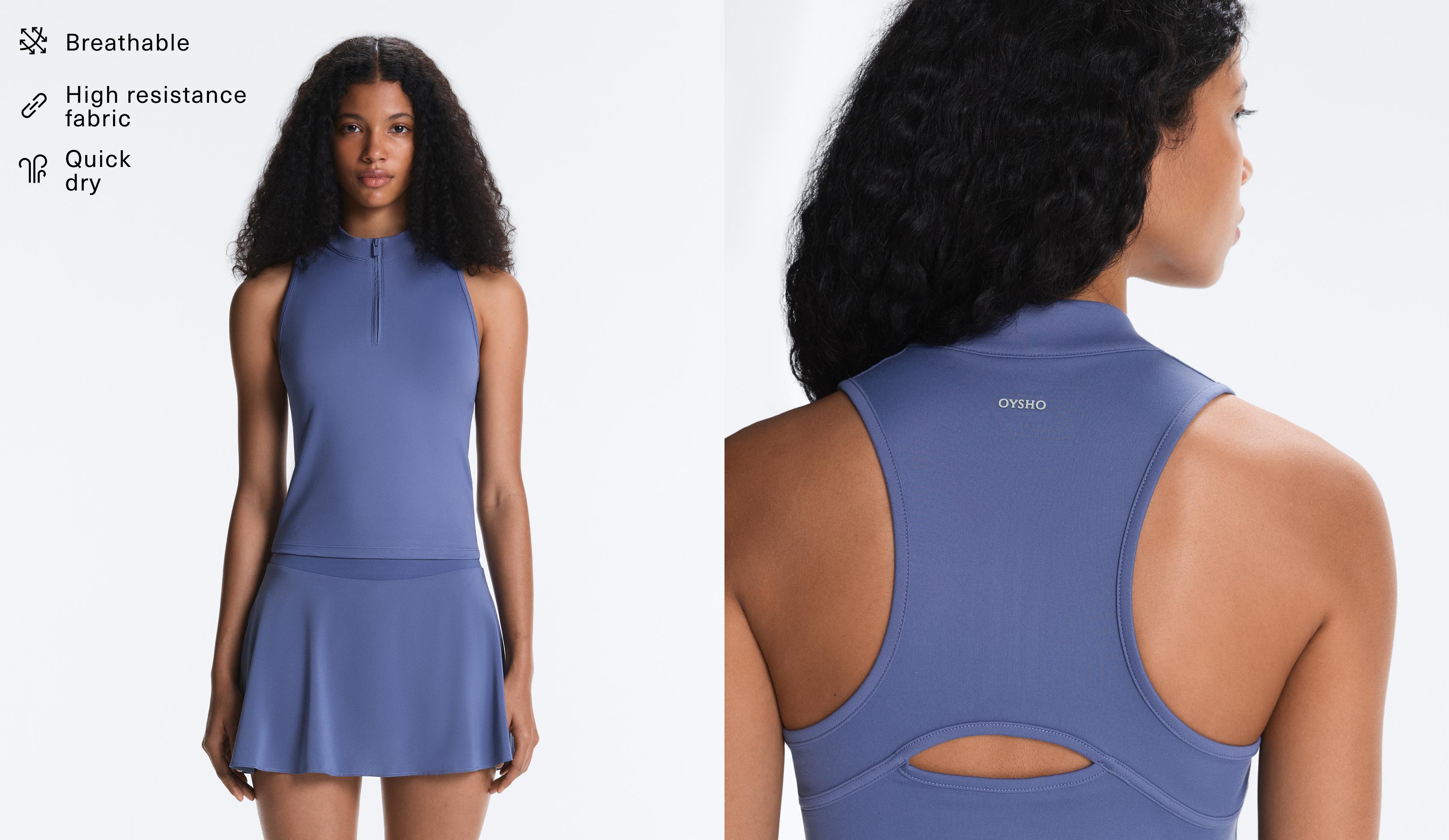 Half-zip sleeveless top — MID-WASHED BLUE