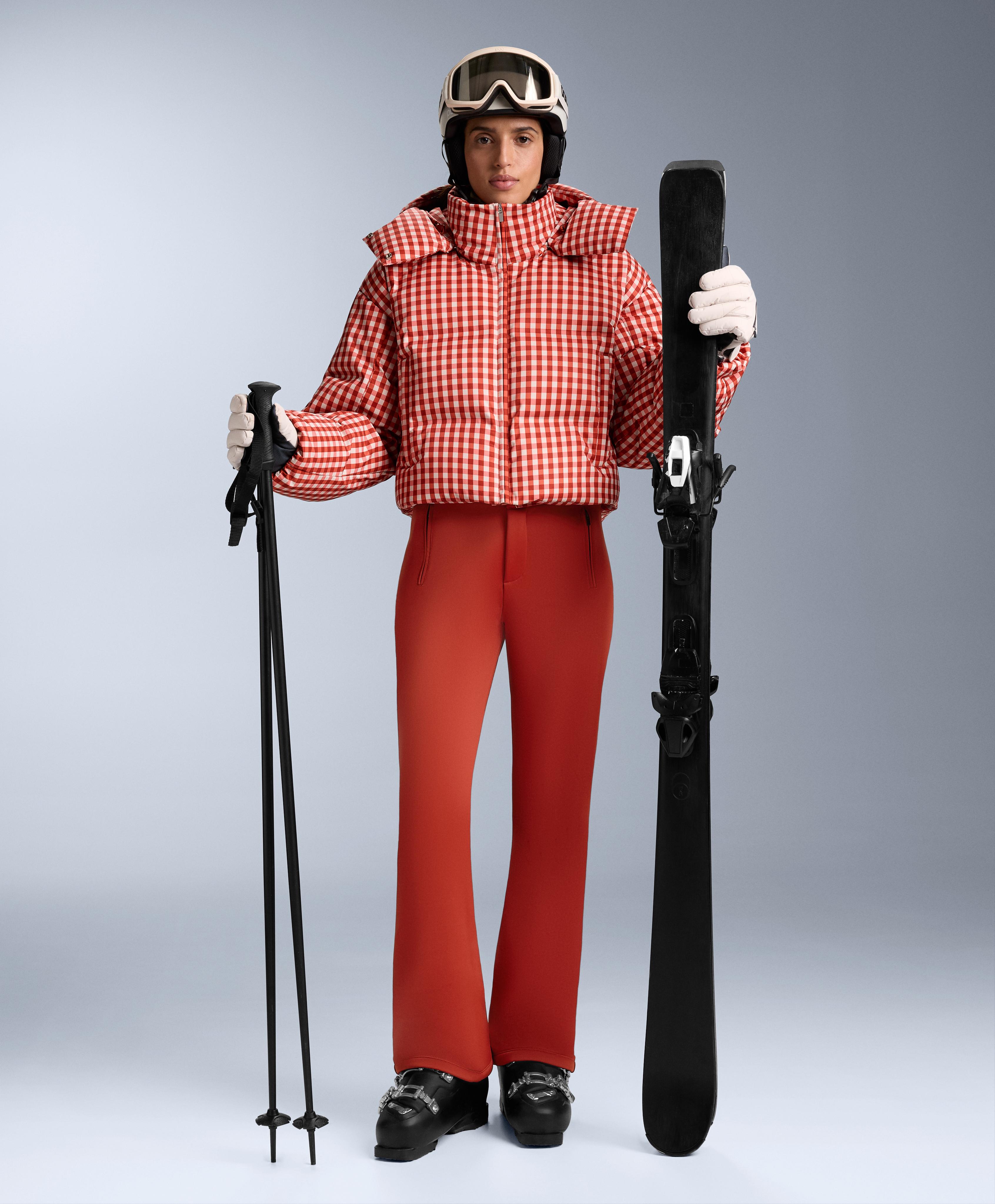 Lightweight 80% down and 20% MINARDI PIUME SKI water-resistant short jacket — BRIGHT BURNT ORANGE 