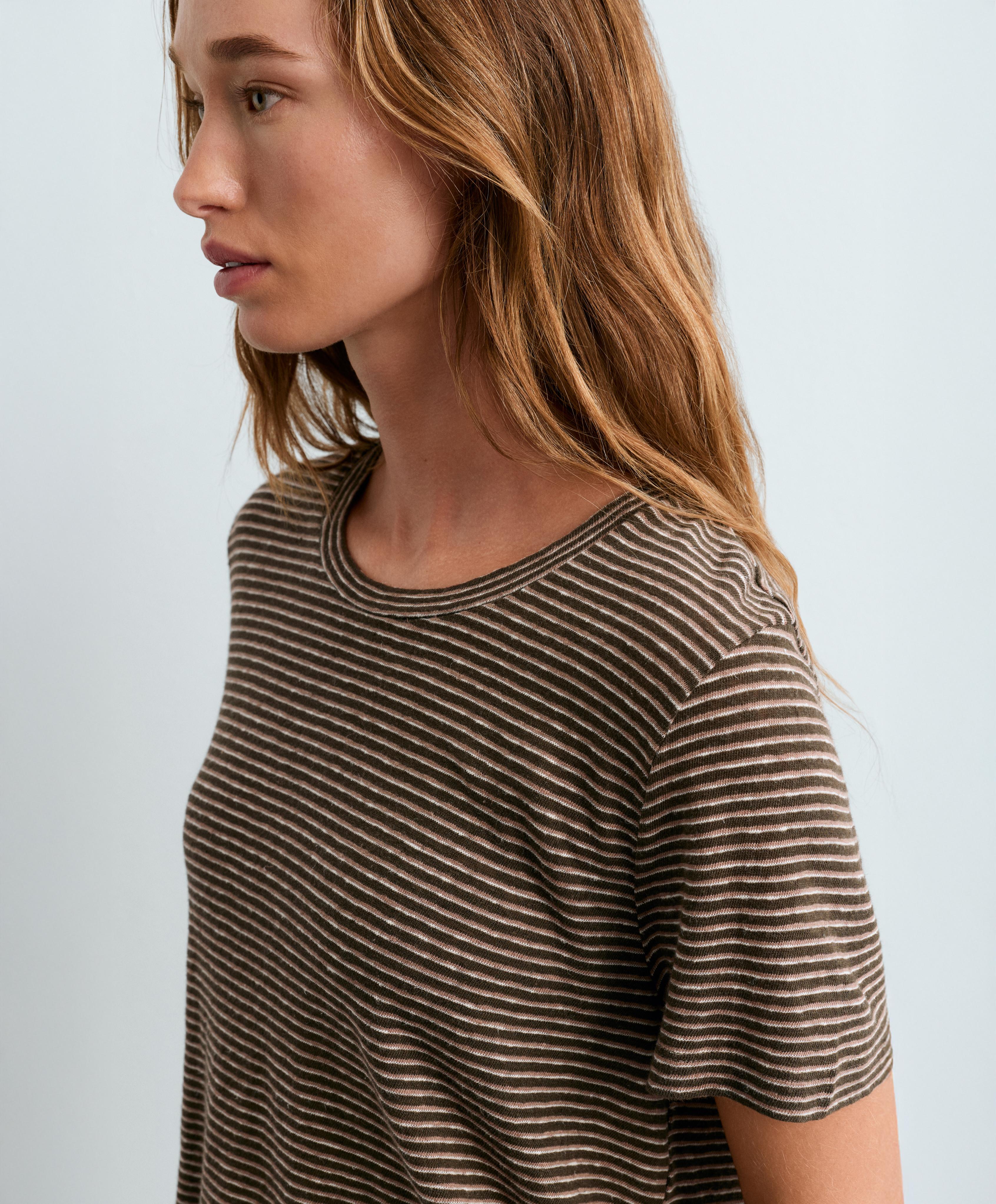 Slim-fit striped cotton and linen T-shirt — CHOCOLATE