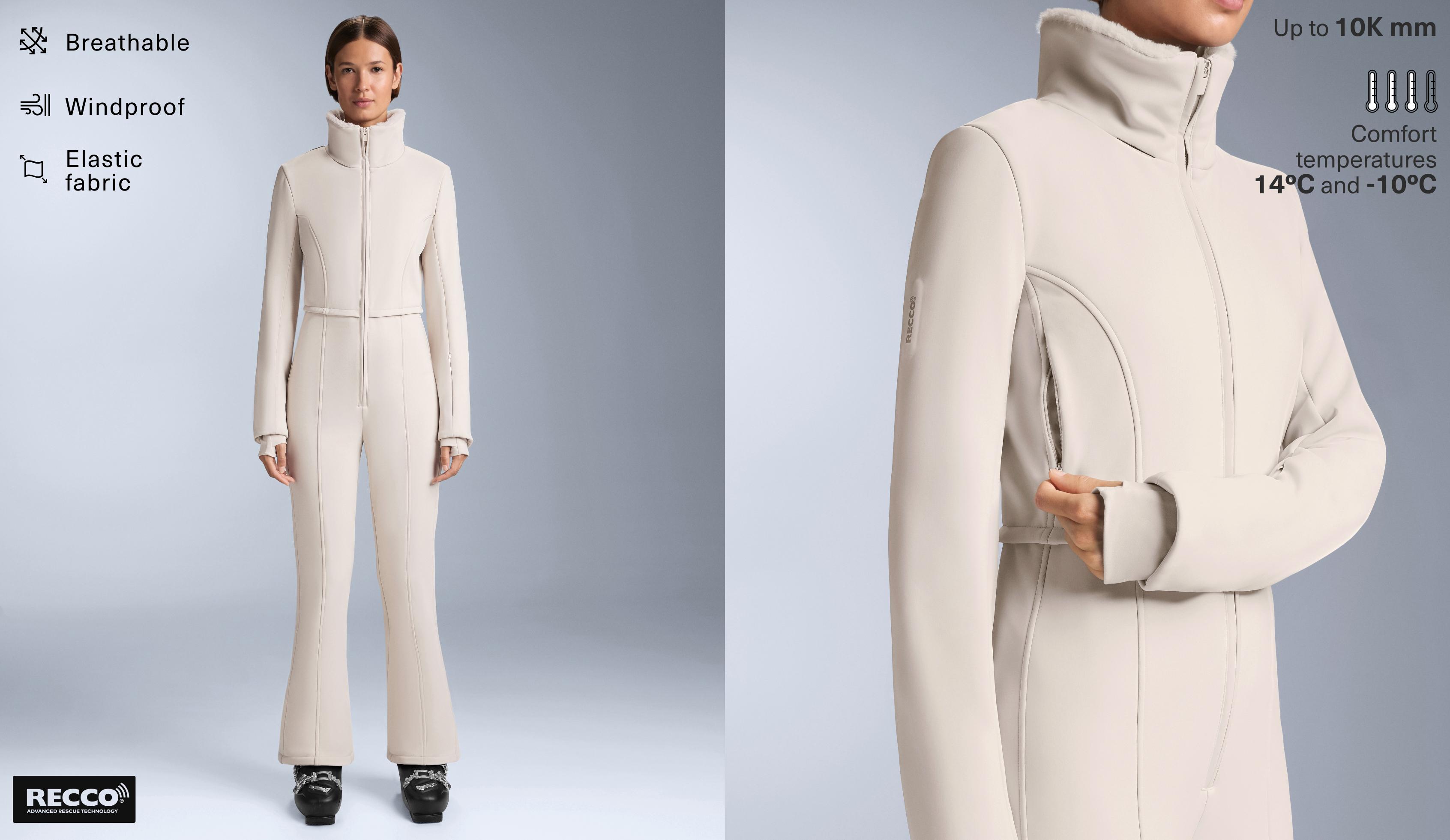Water-resistant 2-in-1 removable flare stretch SKI jumpsuit — PALE MINK