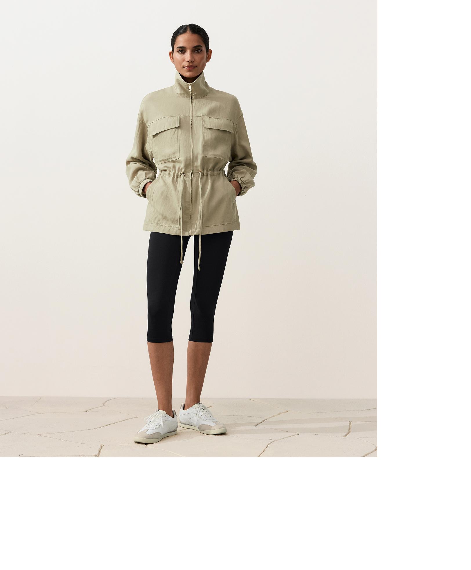 Lyocell and 24% linen blend ruched waist jacket — GREEN BEIGE