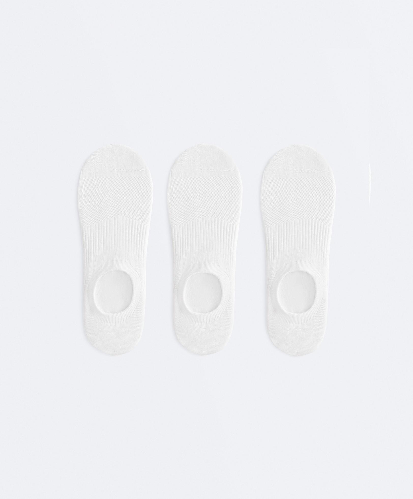 3 pairs of high-cut cotton blend invisible sports socks — WHITE