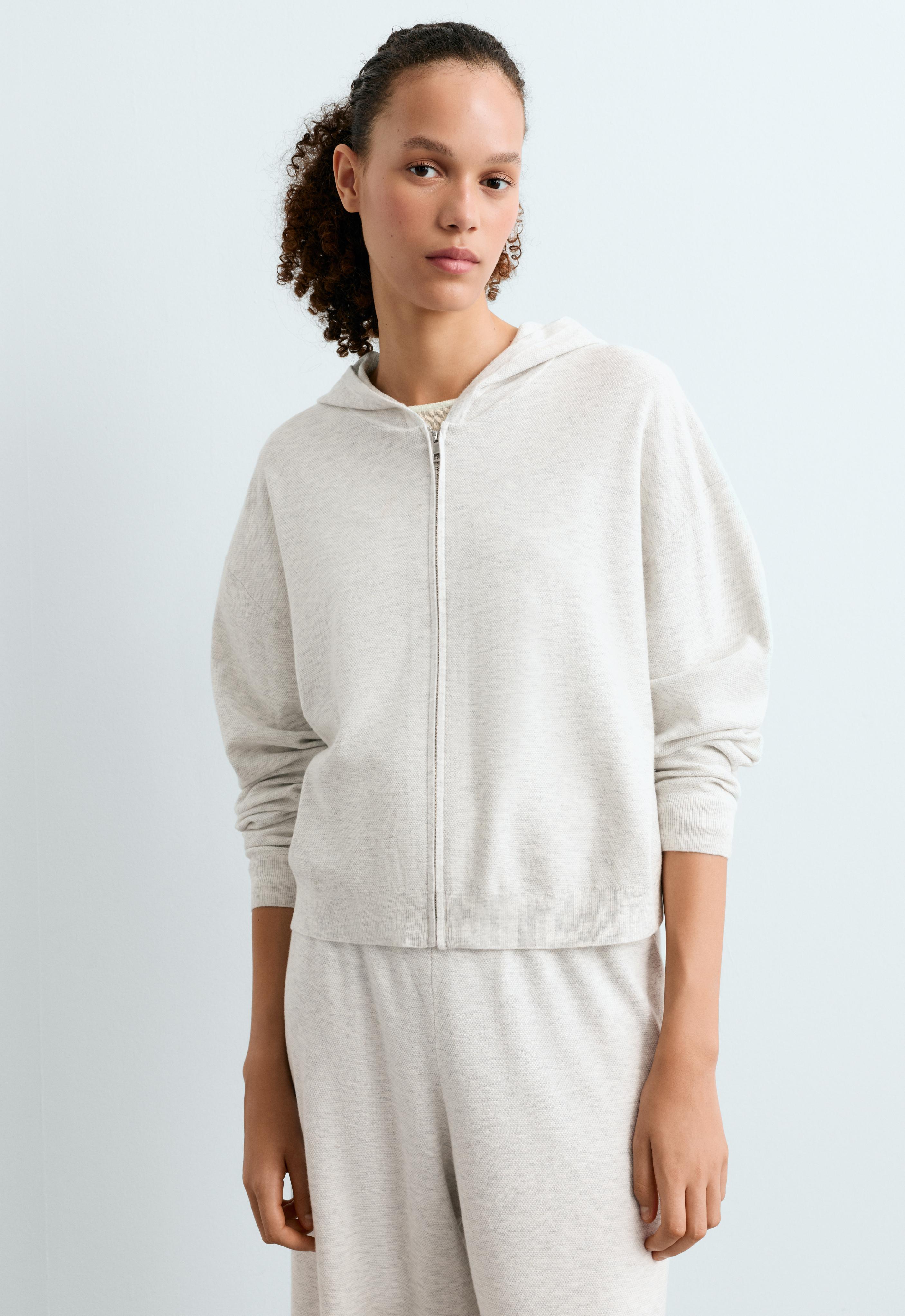 Knit hooded jacket — PALE GREY MELANGE