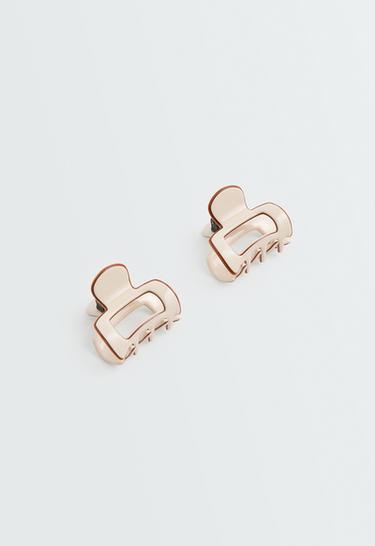 2 mini hair clips with piping — PALE BROWN 1