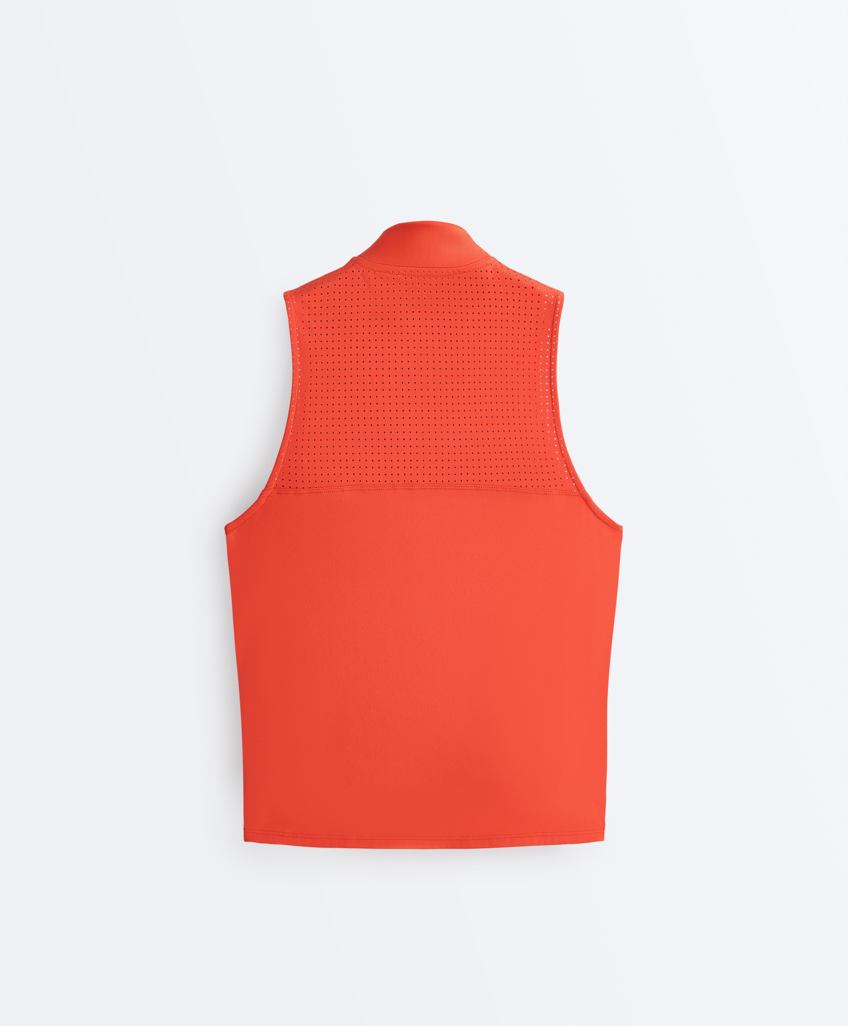 Technical half-zip sleeveless T-shirt — BRIGHT ORANGE