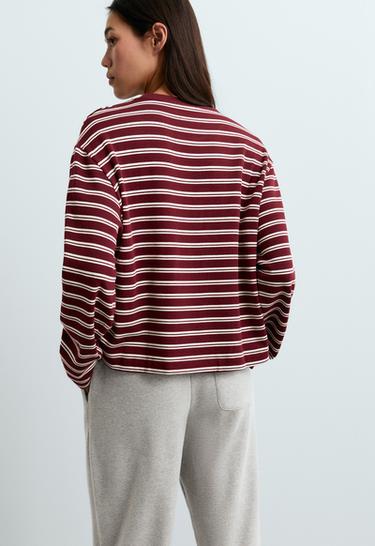 Long sleeve Relaxed striped T-shirt — BURGUNDY 4