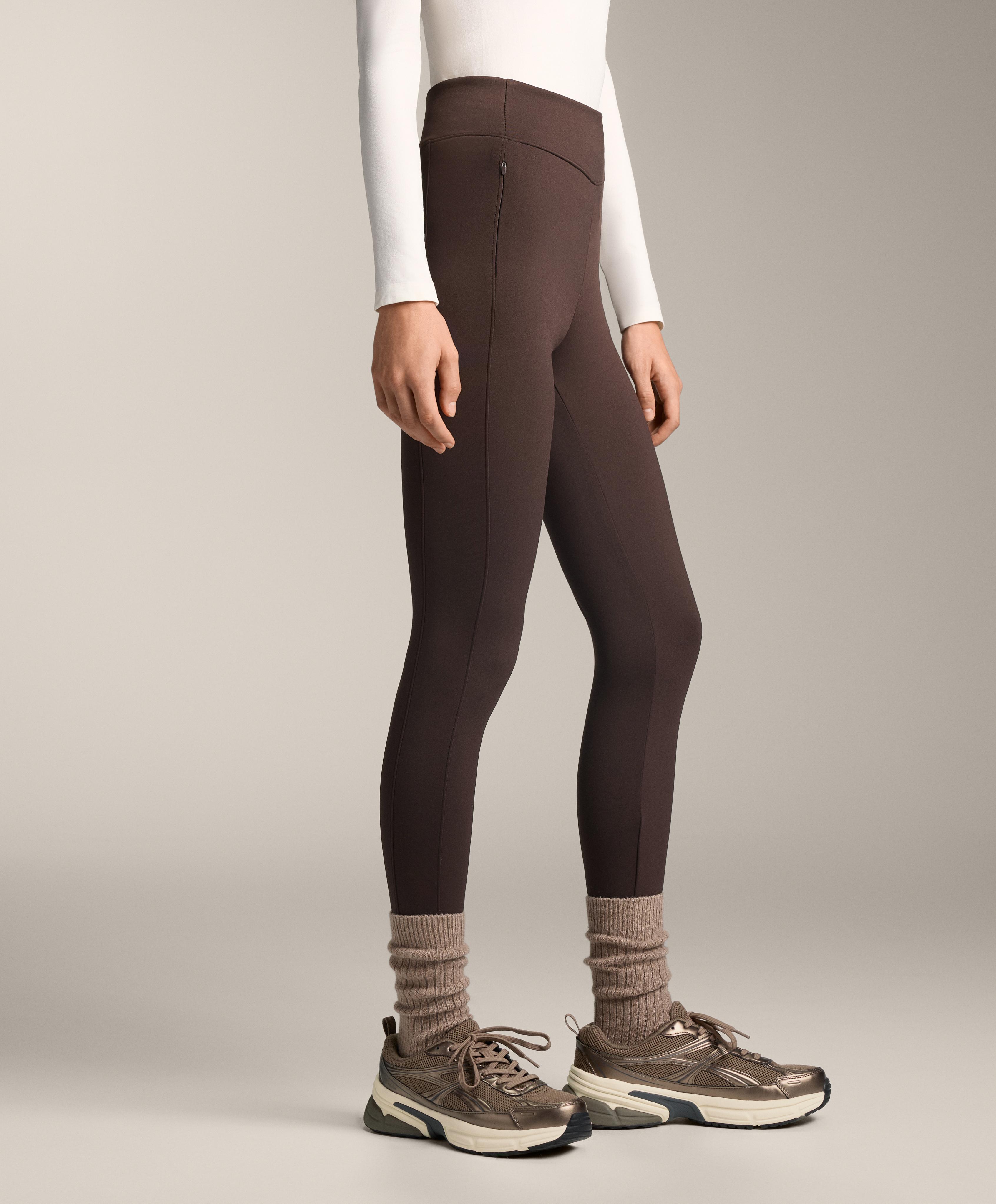 Warm high-rise ankle-length leggings with pockets 70 cm — DARK REDDISH‑BROWN