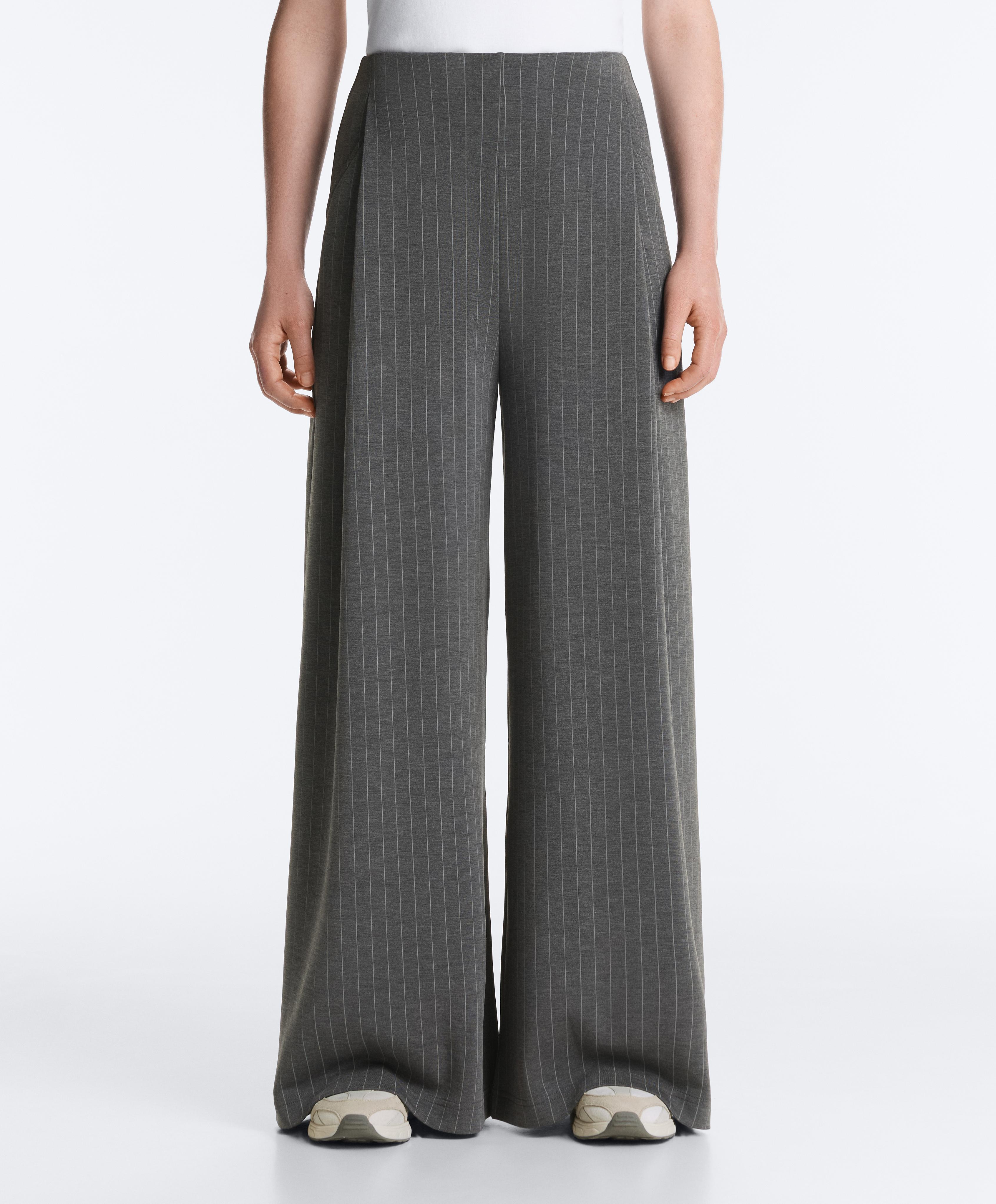 Soft-touch modal pinstripe wide-leg trousers — DARK GREY