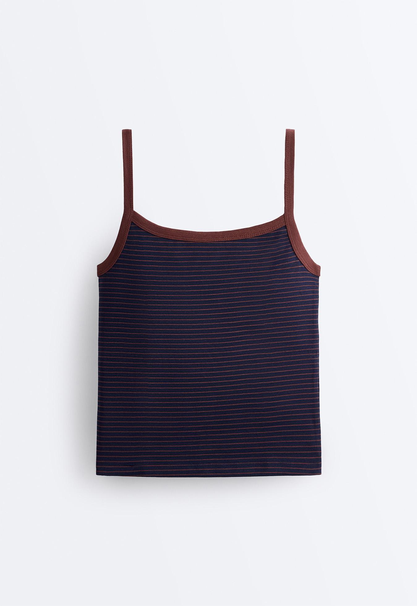 Striped cotton-blend rib vest top — TERRACOTTA