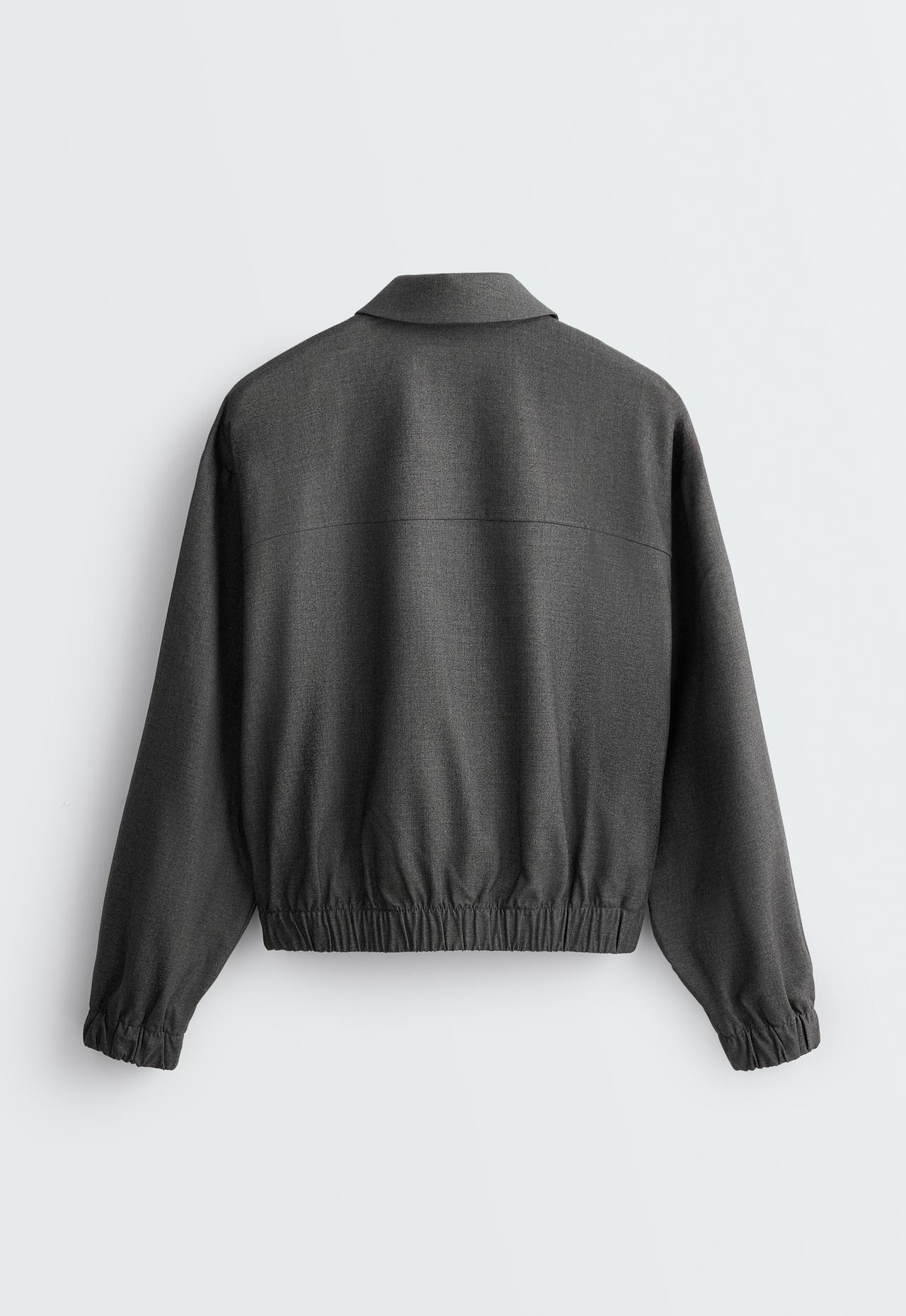 Cropped lapel collar jacket with wool — GREY