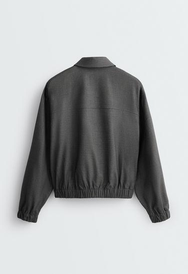Cropped lapel collar jacket with wool — GREY 7
