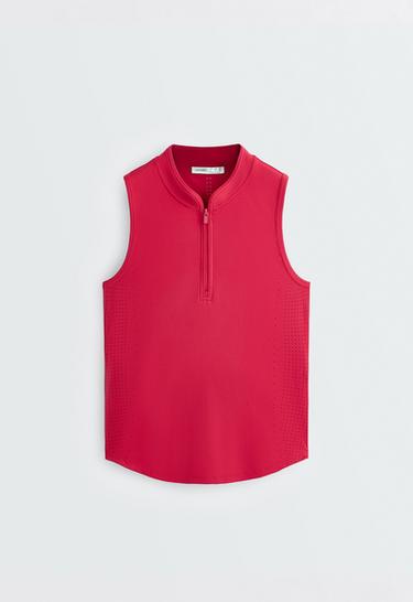 Technical sleeveless T-shirt with half zip — RED 9