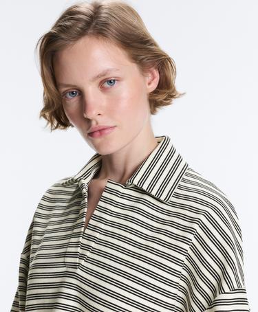Relaxed striped cotton blend polo shirt — PALE ECRU 4