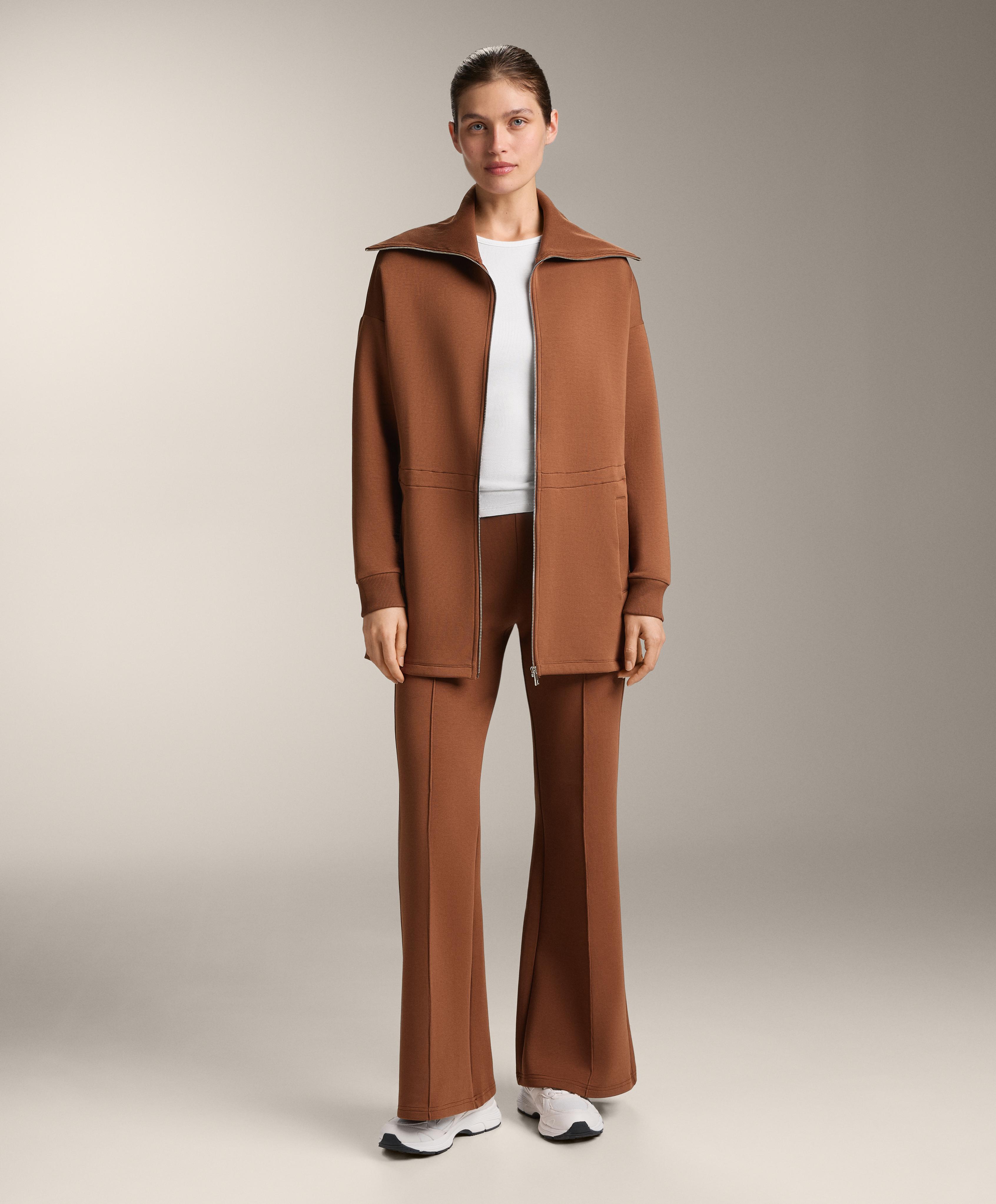 Long jacket with adjustable waist, rib collar in a cotton blend - Sale