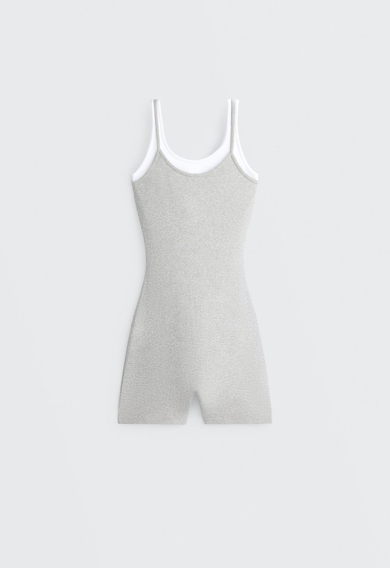 Comfortlux short jumpsuit with heathered overlay — GREY MELANGE