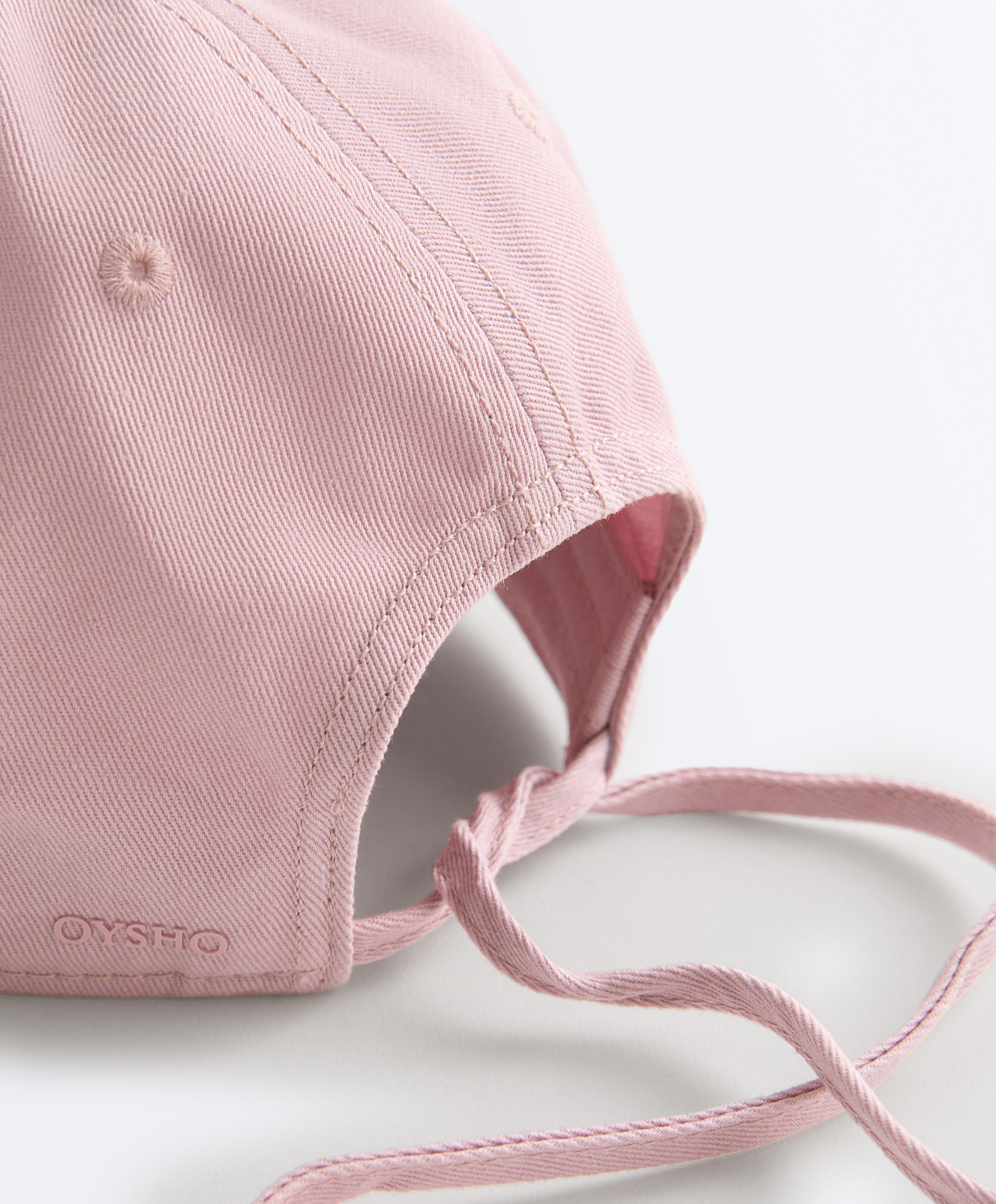 Washed-effect 100% cotton cap with tie — PALE PINK