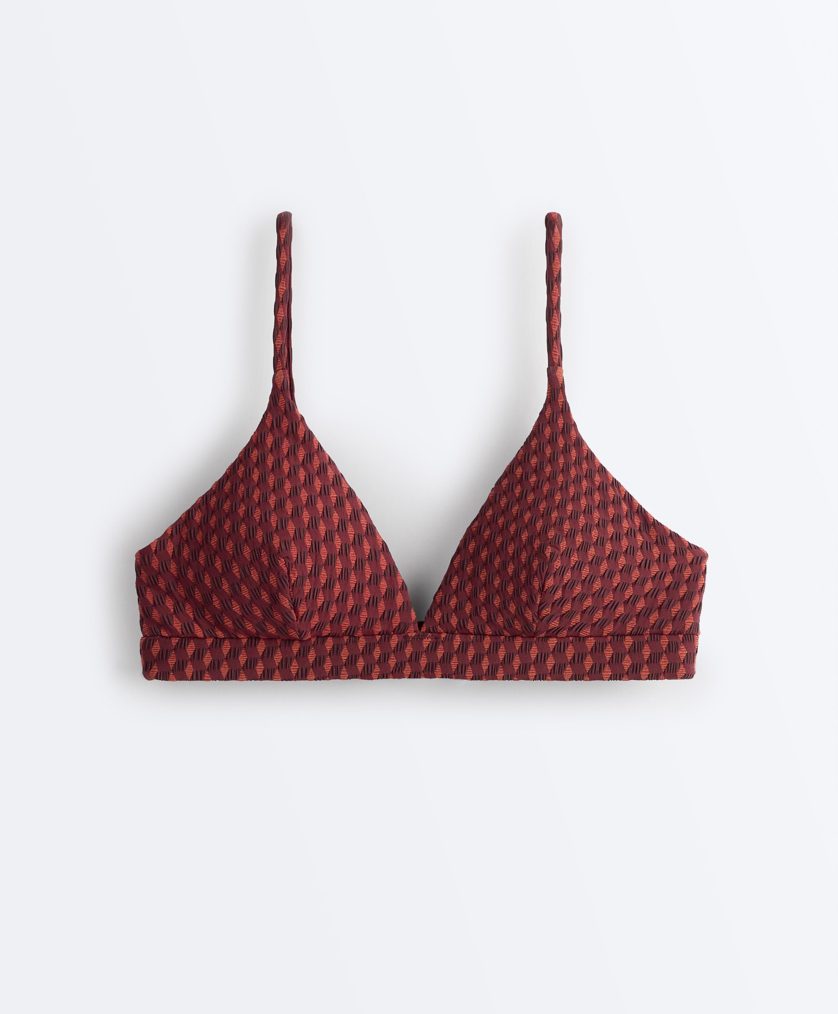 Geometric jacquard triangle bikini top — CHERRY