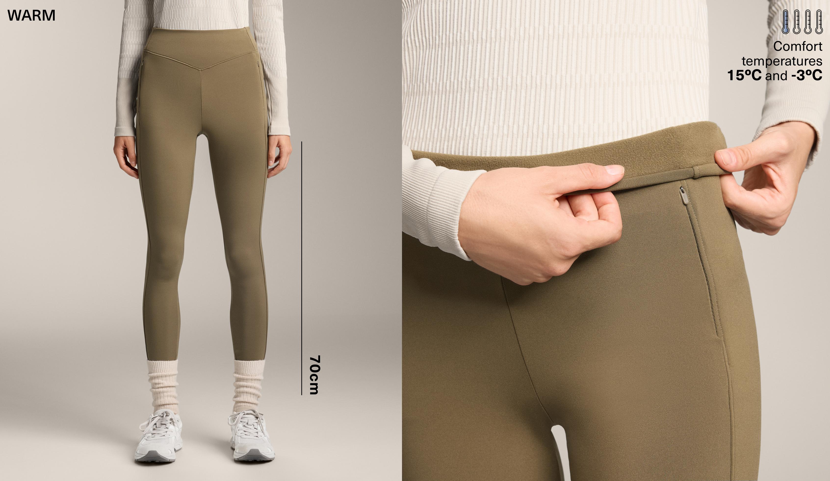 Knöchellange High Rise Warm Leggings mit Taschen, 70 cm