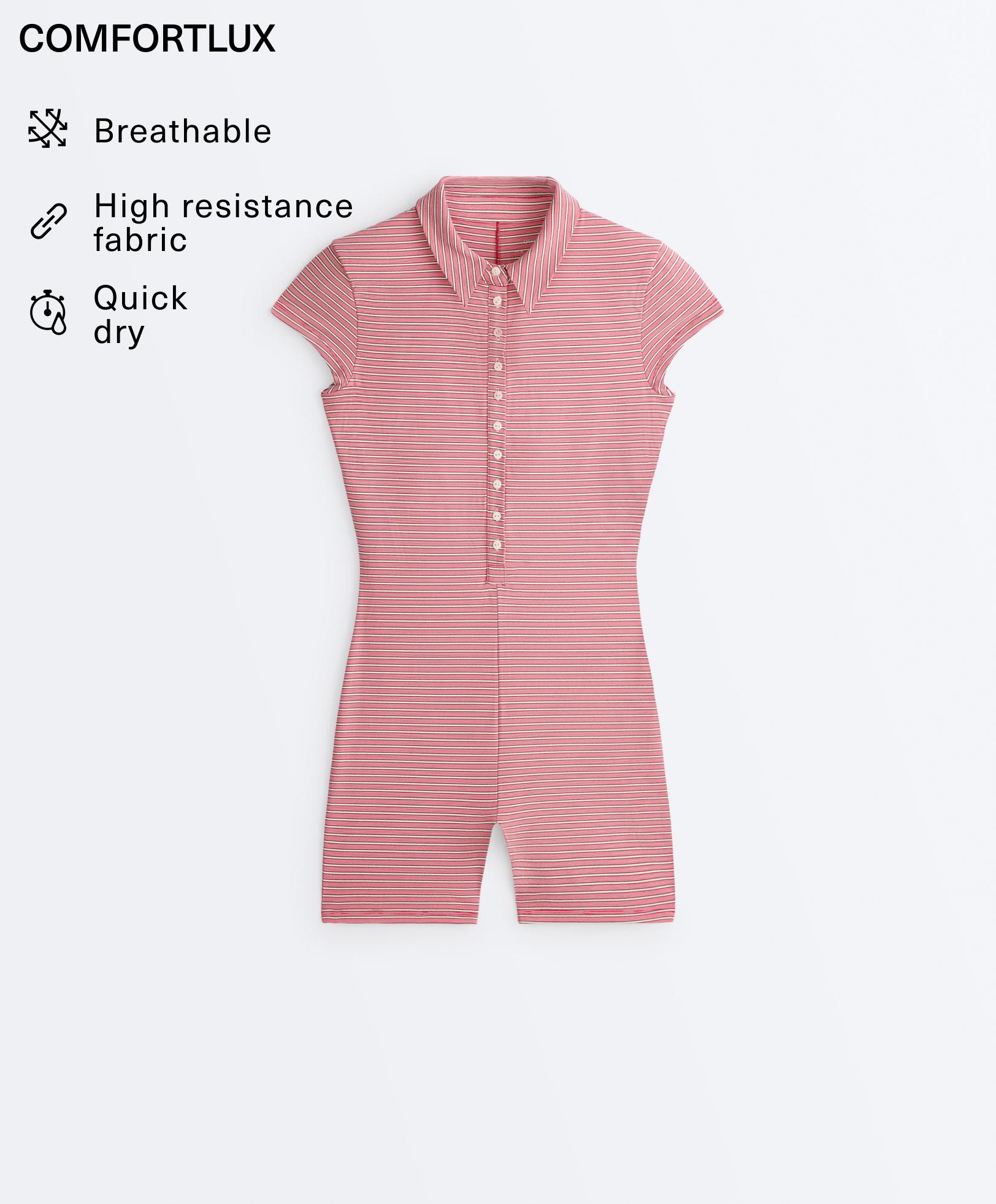 Comfortlux striped short jumpsuit — RED
