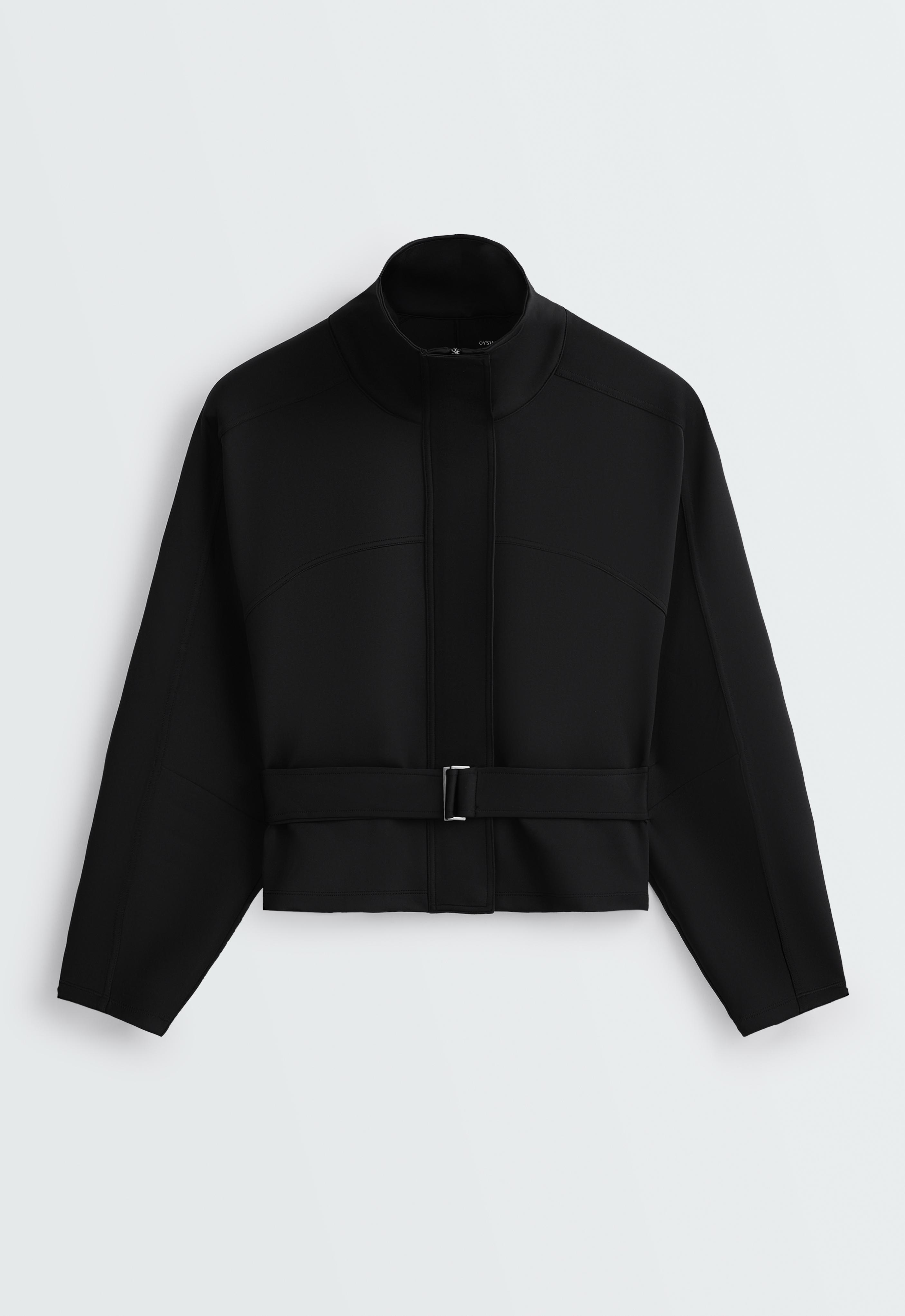 Cropped neoprene-effect jacket with belt | OYSHO United Arab Emirates