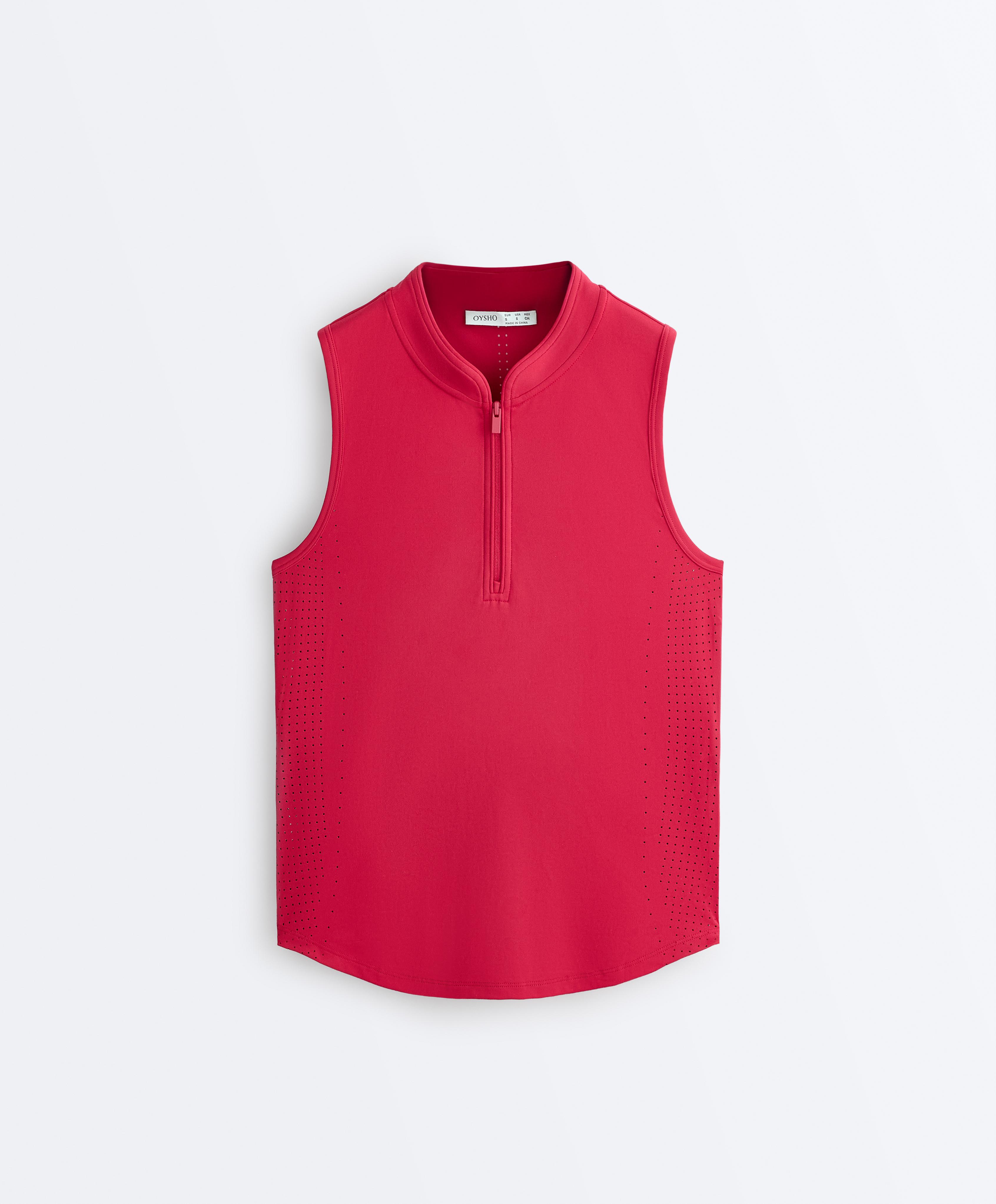 Technical sleeveless T-shirt with half zip — RED