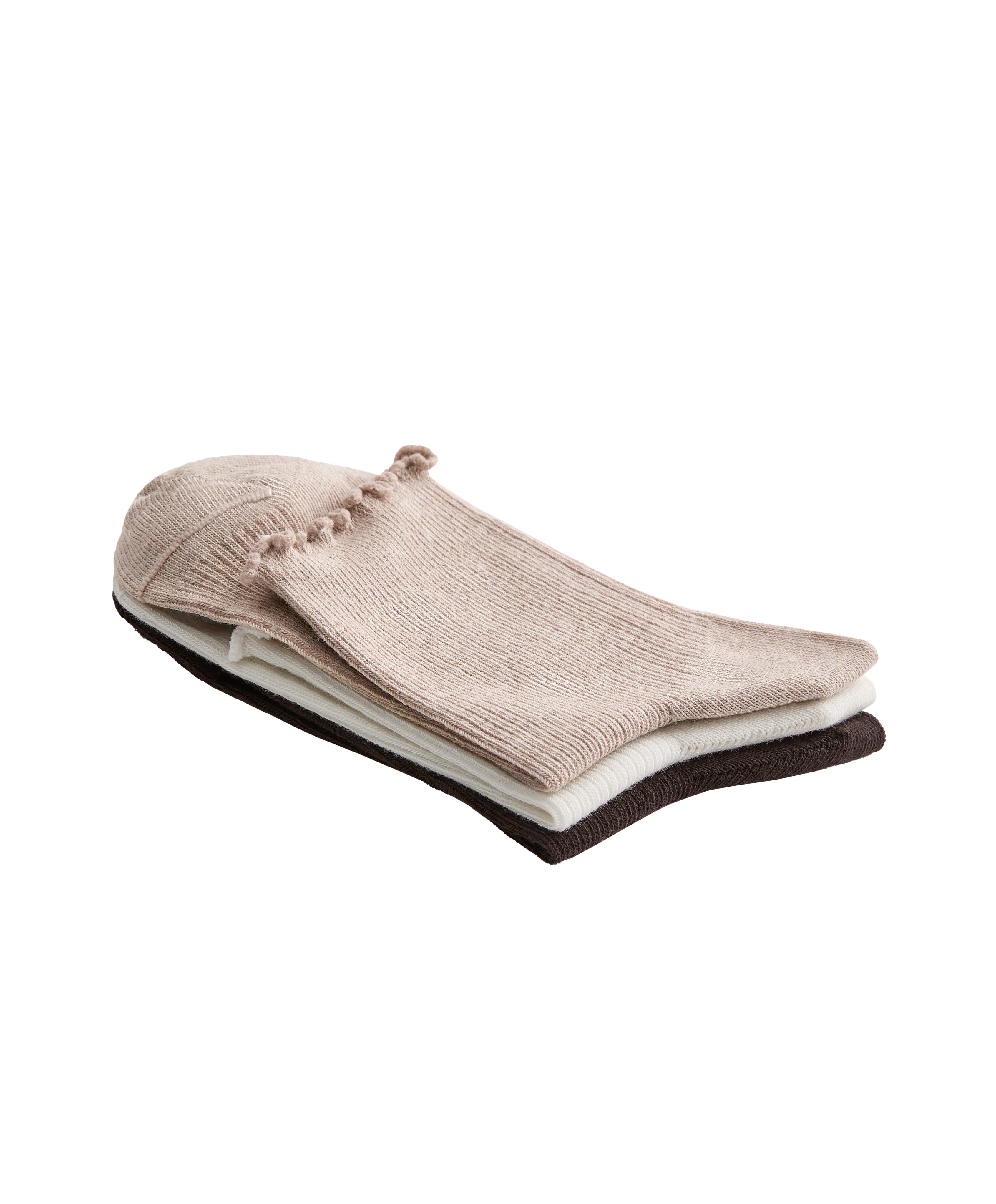3 pairs of cotton blend quarter socks with curled edge — CHOCOLATE      