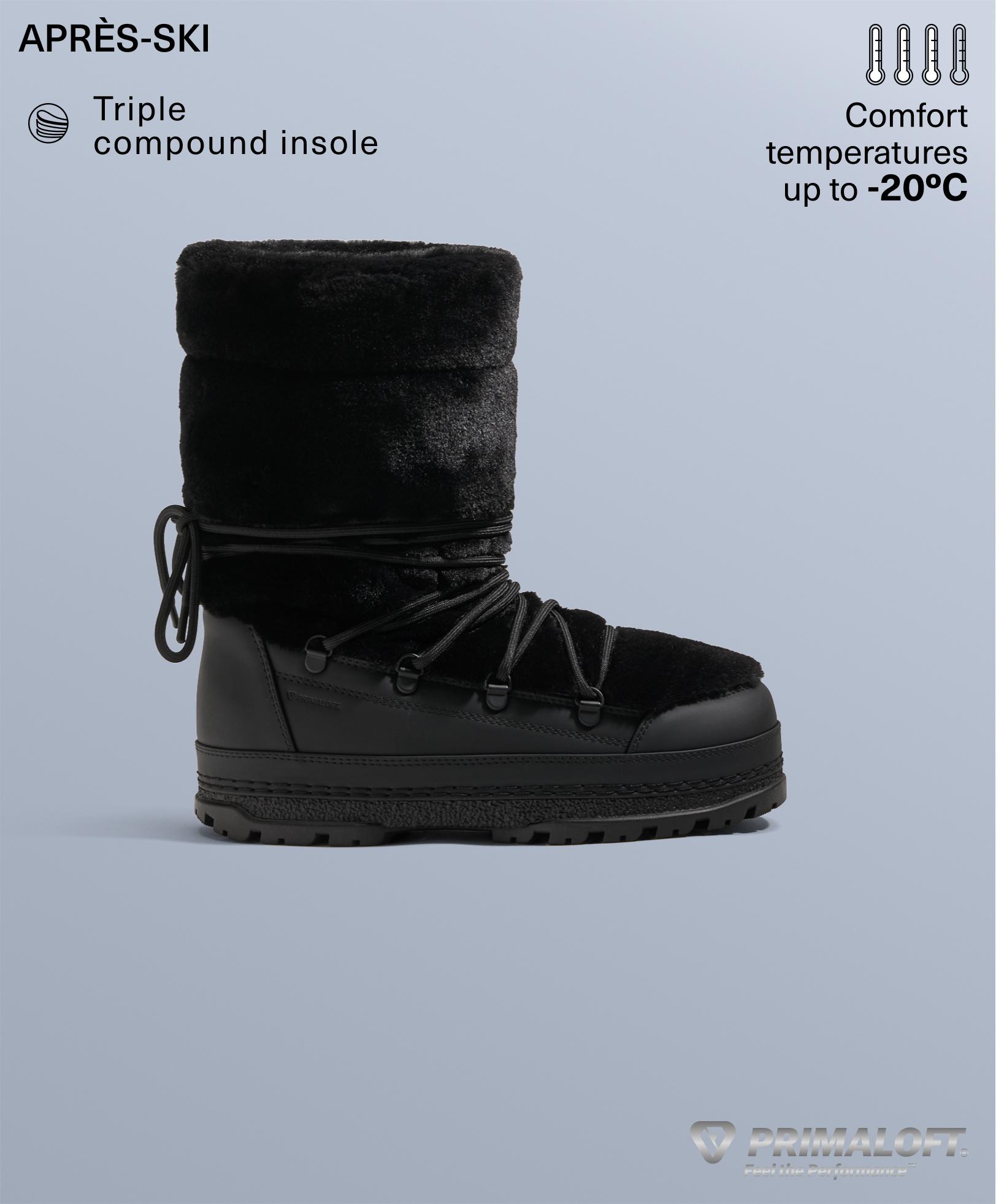 Lace-up technical faux fur boots — BLACK