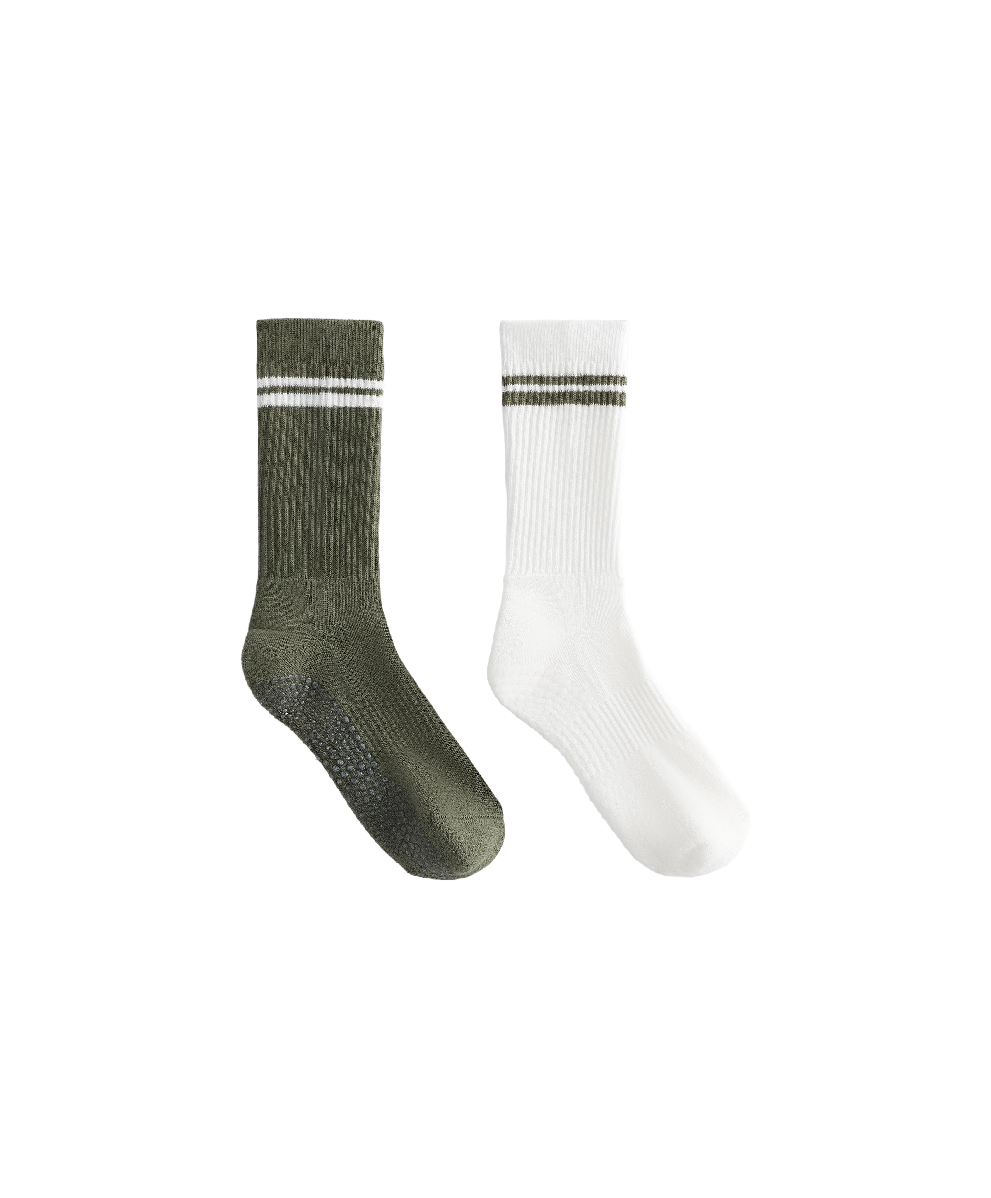 2 pairs of classic cotton blend yoga and Pilates socks — KHAKI