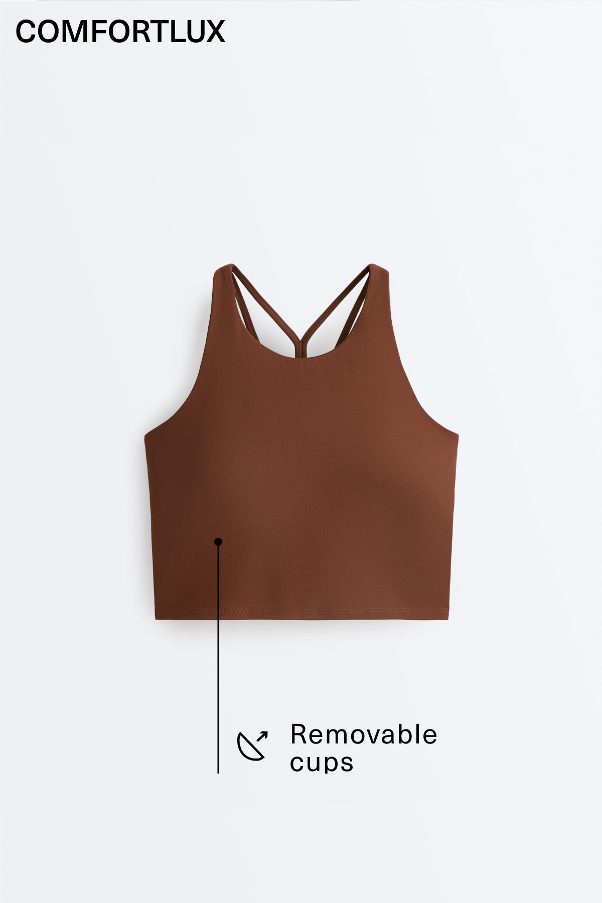 Comfortlux strappy tank top with cups — COFFEE