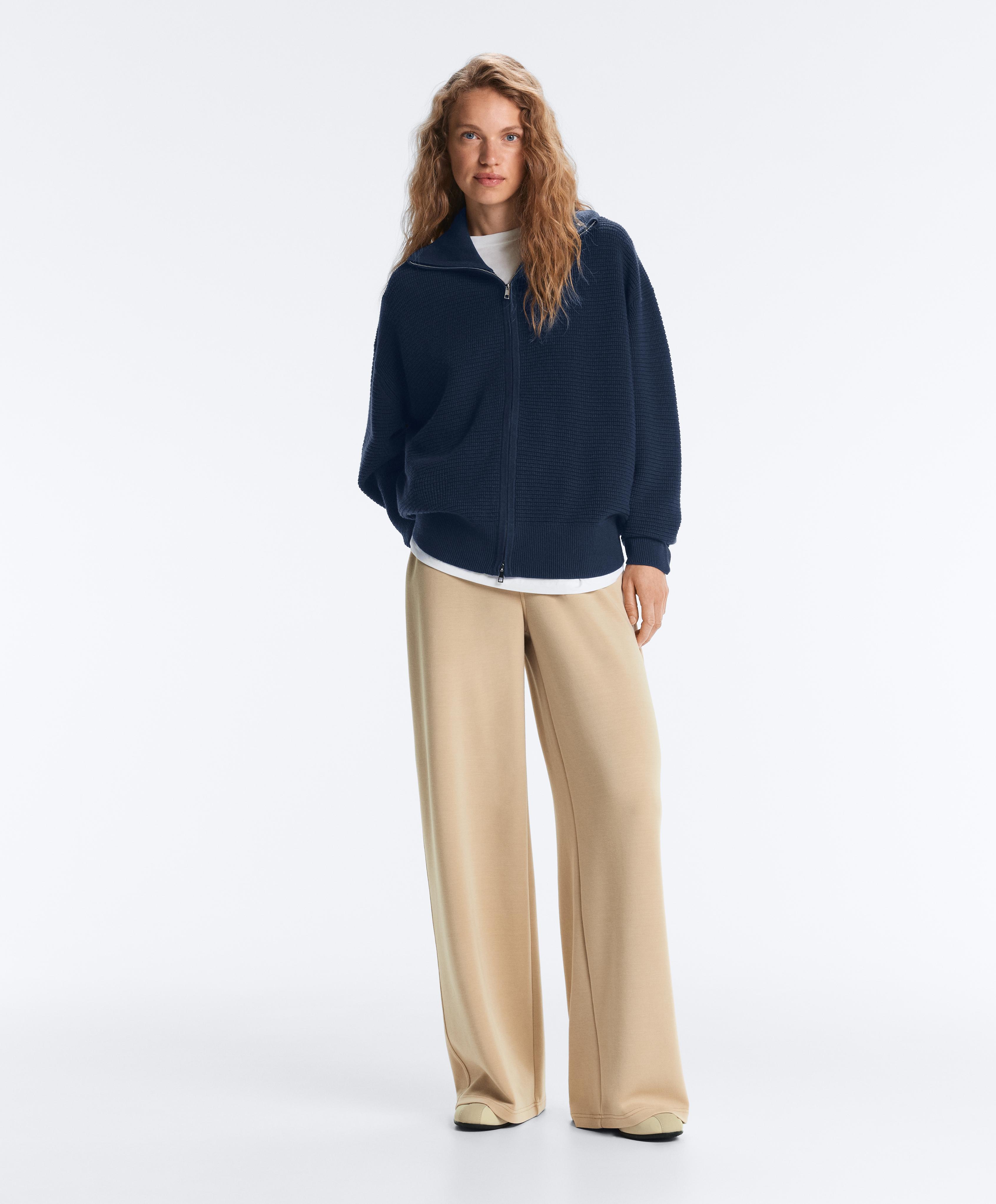 High neck knit jacket — NAVY BLUE