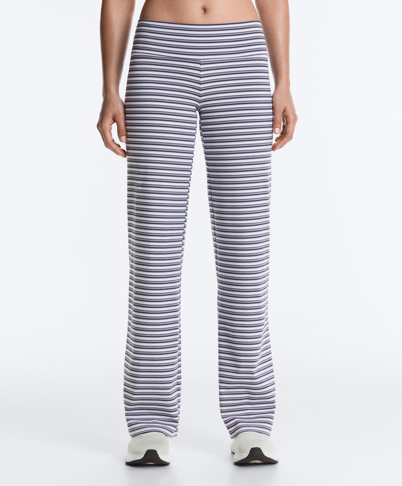 High-rise Comfortlux striped straight-leg trousers — NAVY BLUE