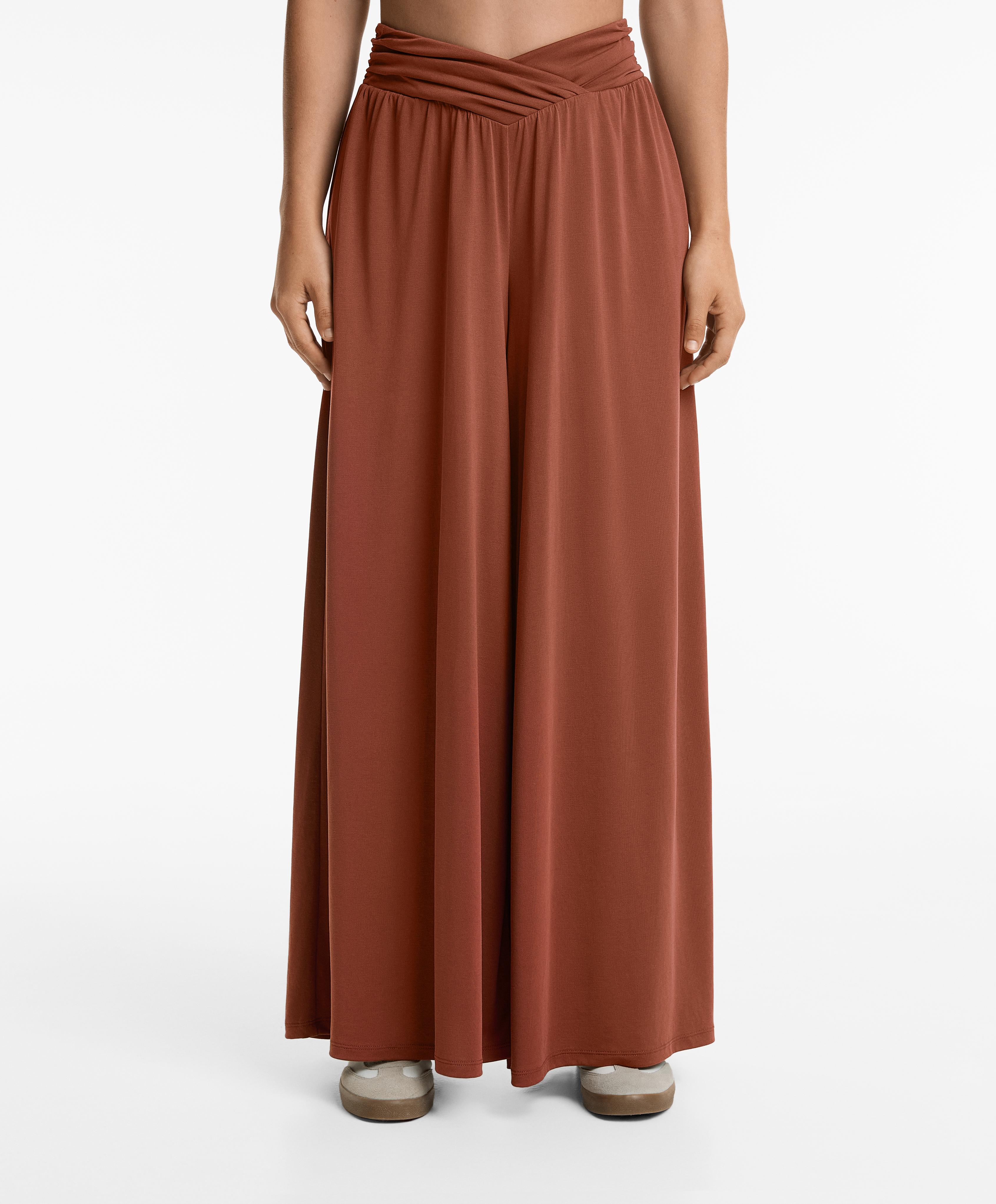 Extra wide floaty V-cut waist trousers with modal