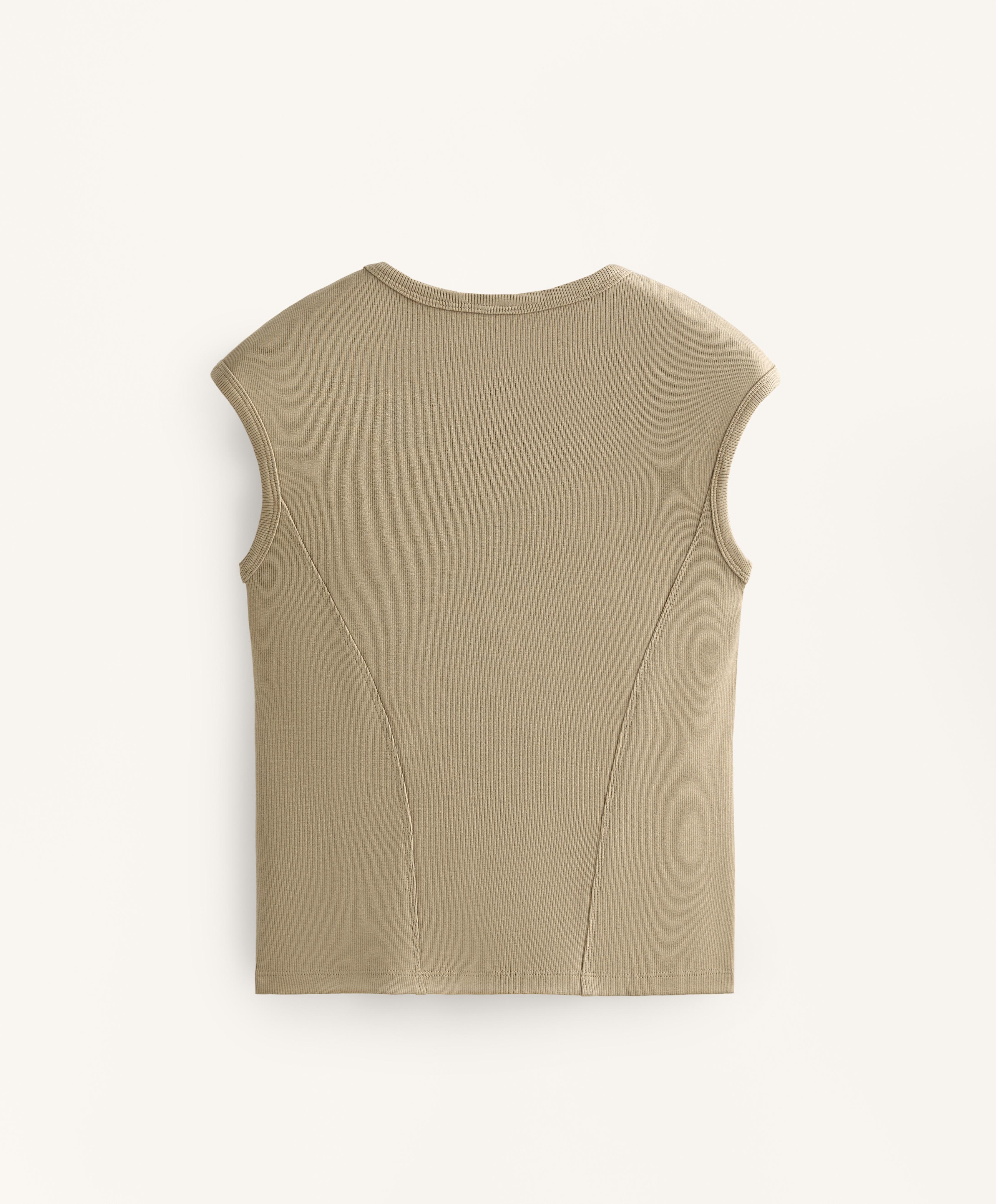 Short-sleeved rib top with cotton and modal — GREEN BEIGE