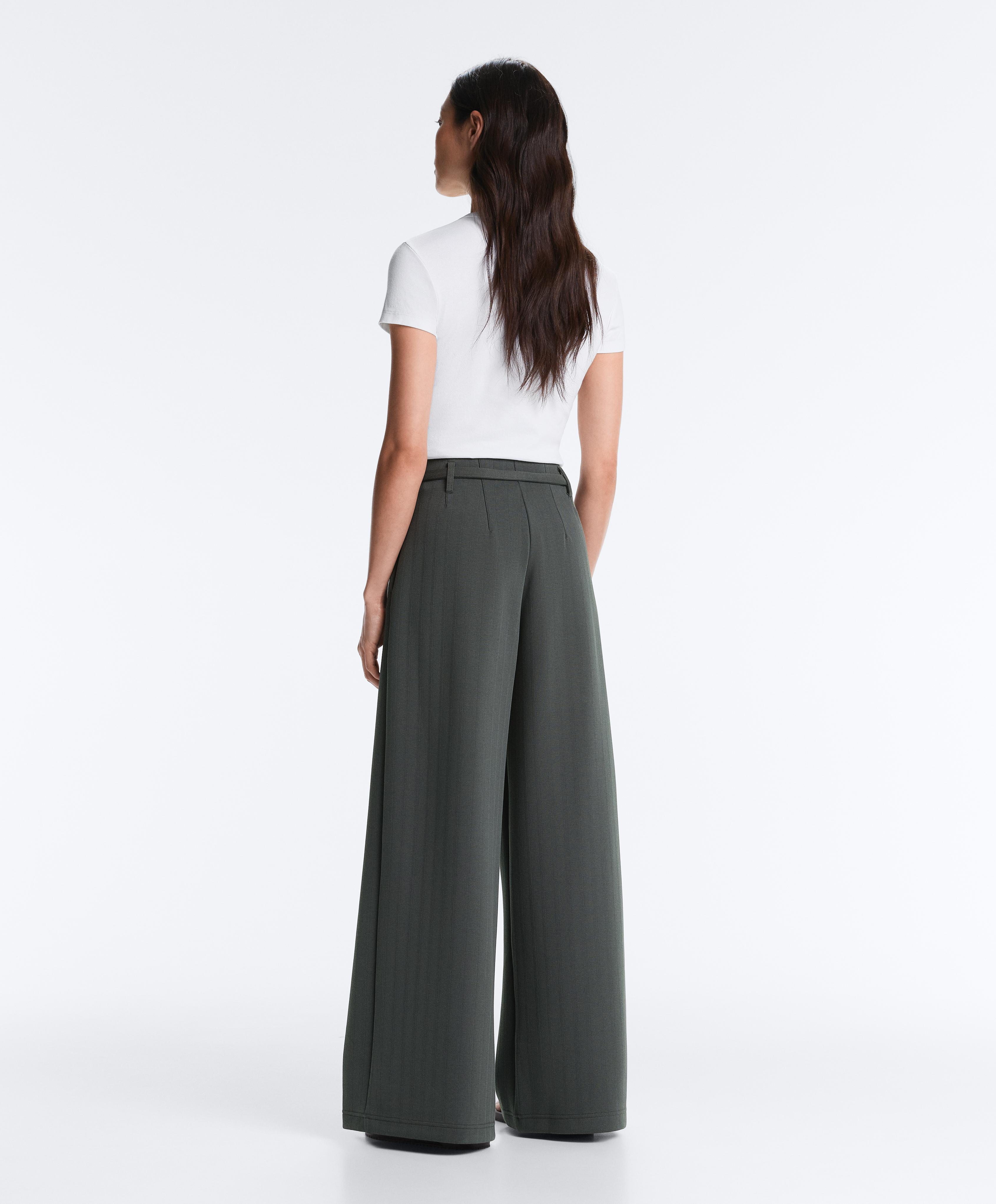 Striped cotton piqué wide-leg trousers — STEEL GREY