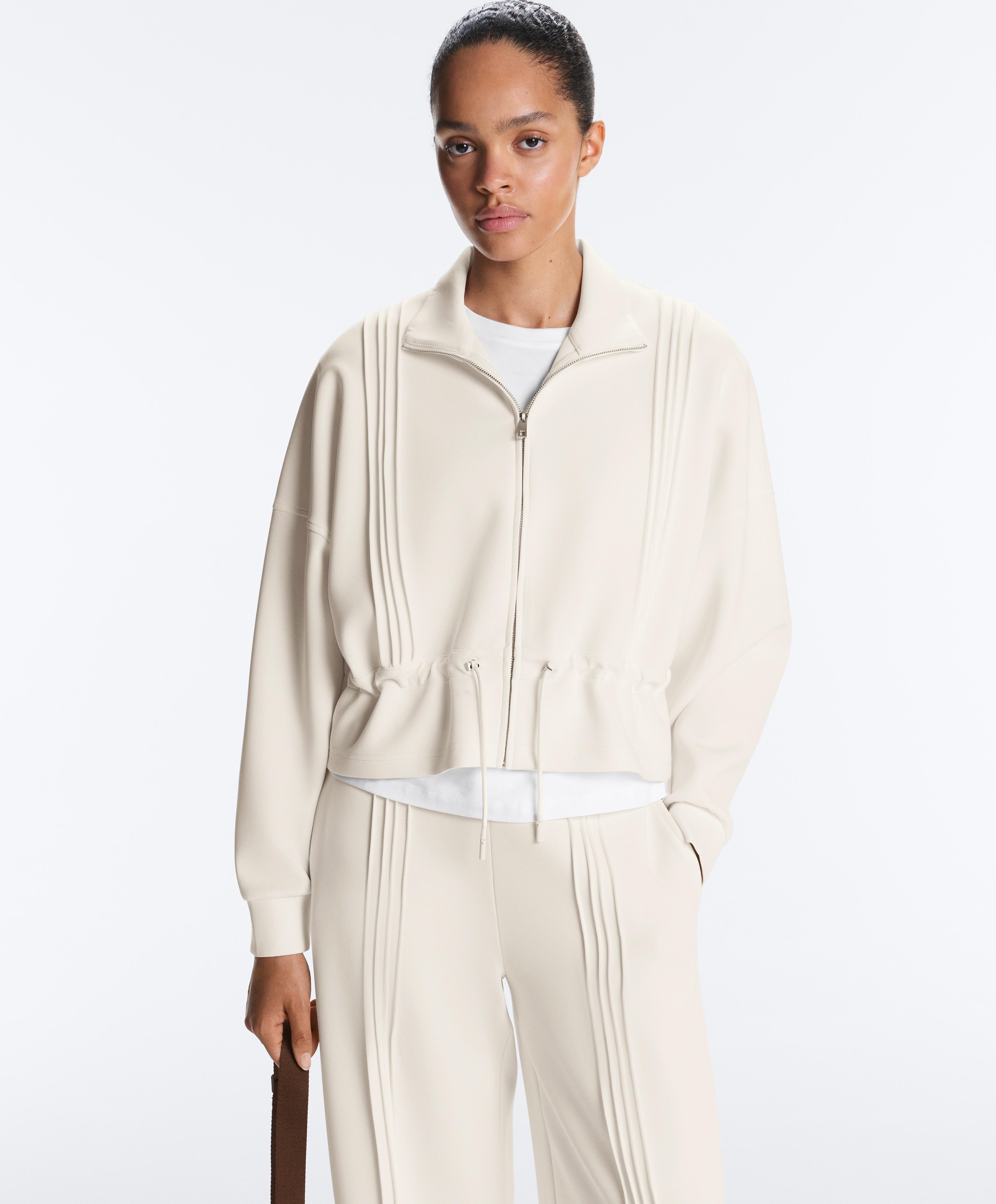 Soft-touch modal jacket with rib trim — PALE ECRU