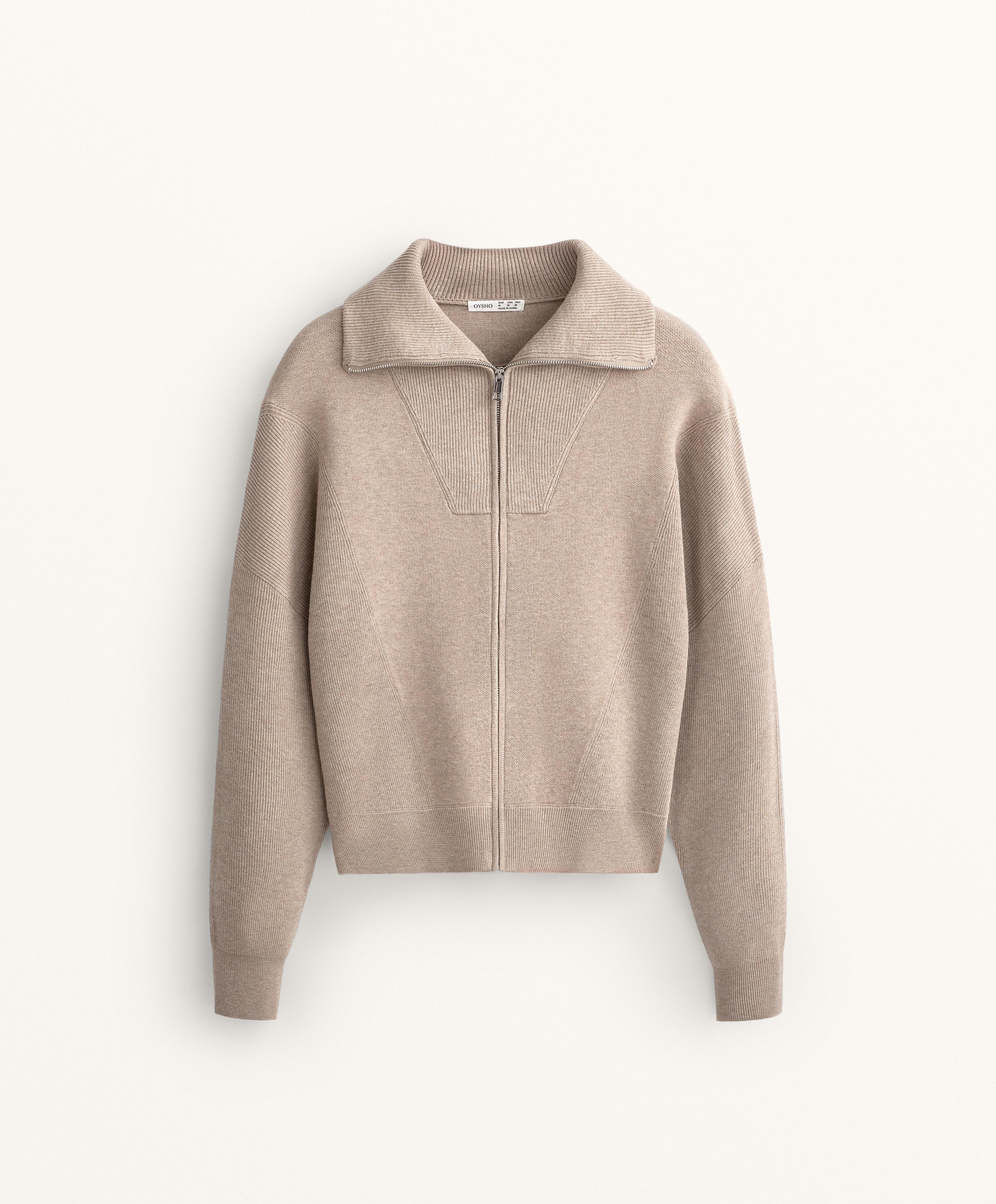 Rib collar knit jacket — SOFT MINK