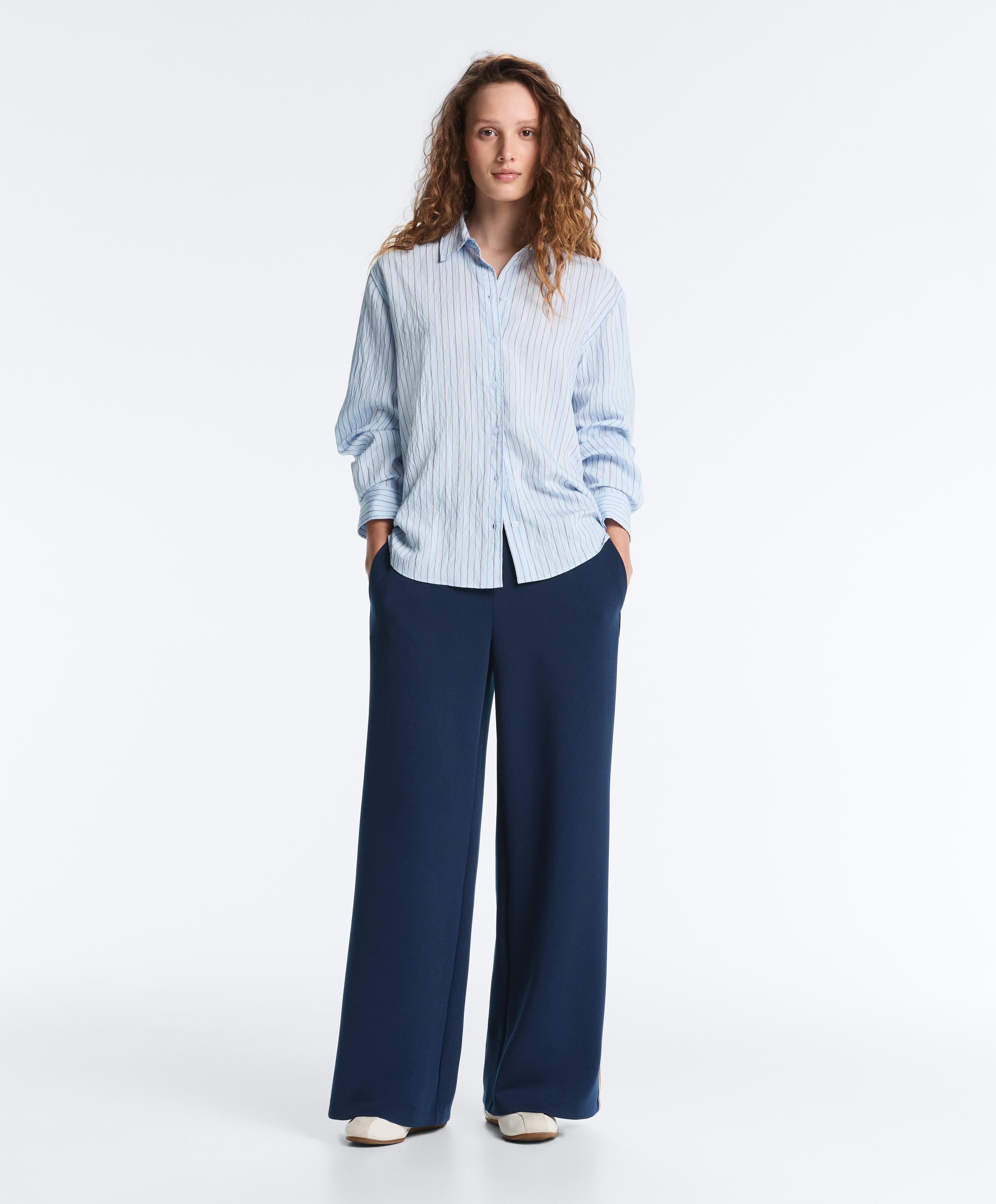 Twill straight-leg trousers with side tape — NAVY BLUE