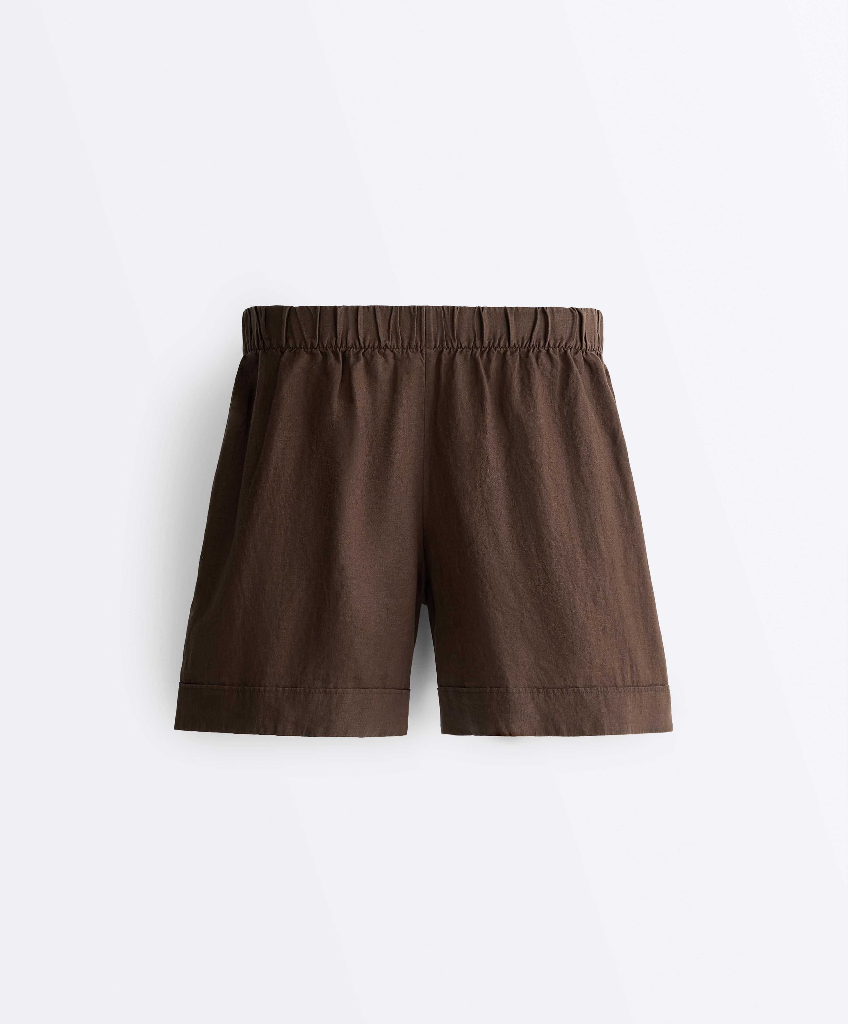 100% linen Bermuda shorts — DARK BROWN