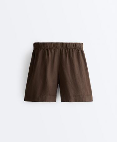 100% linen Bermuda shorts — DARK BROWN 9