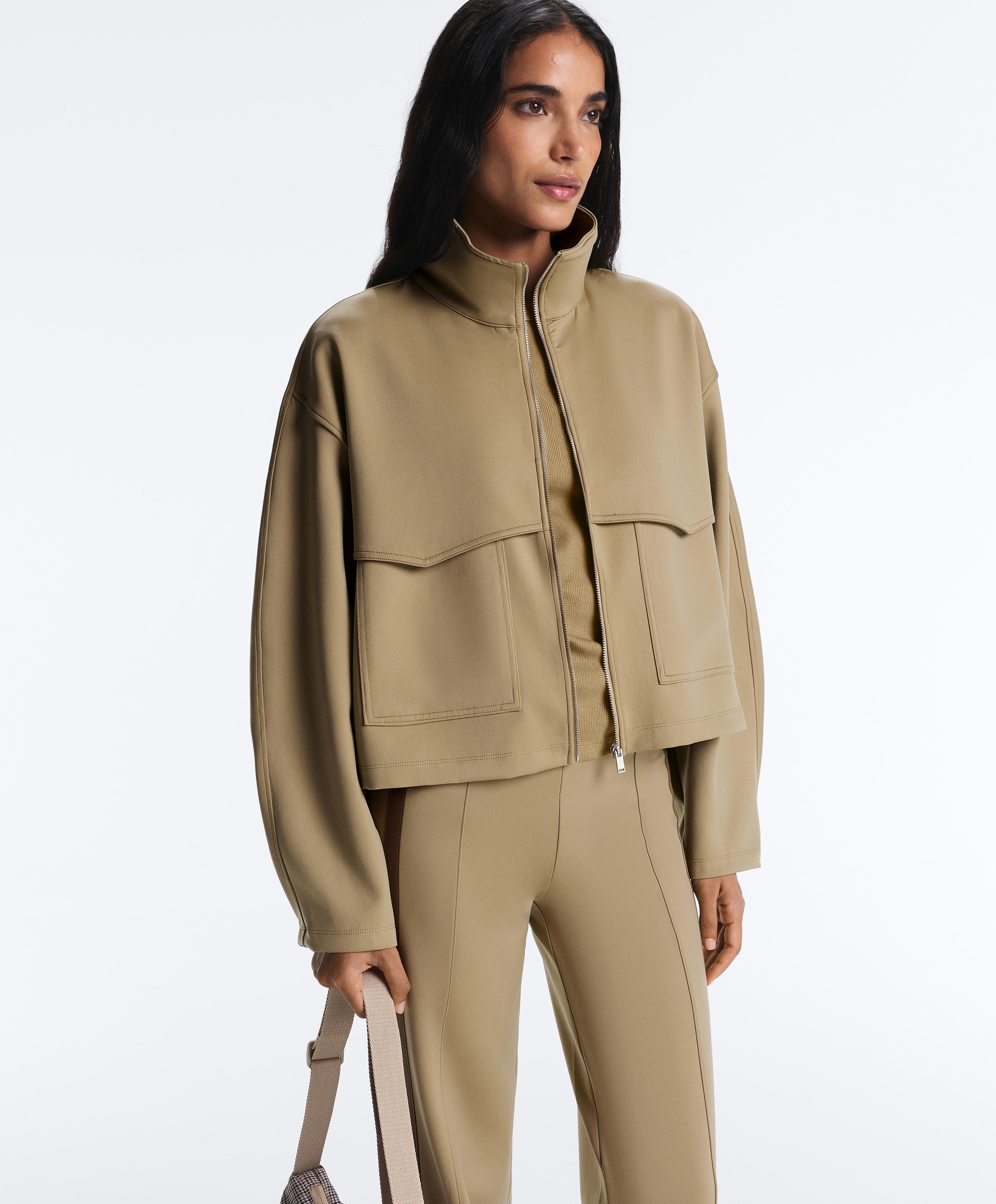 Boxy neoprene-effect jacket — GREEN BEIGE
