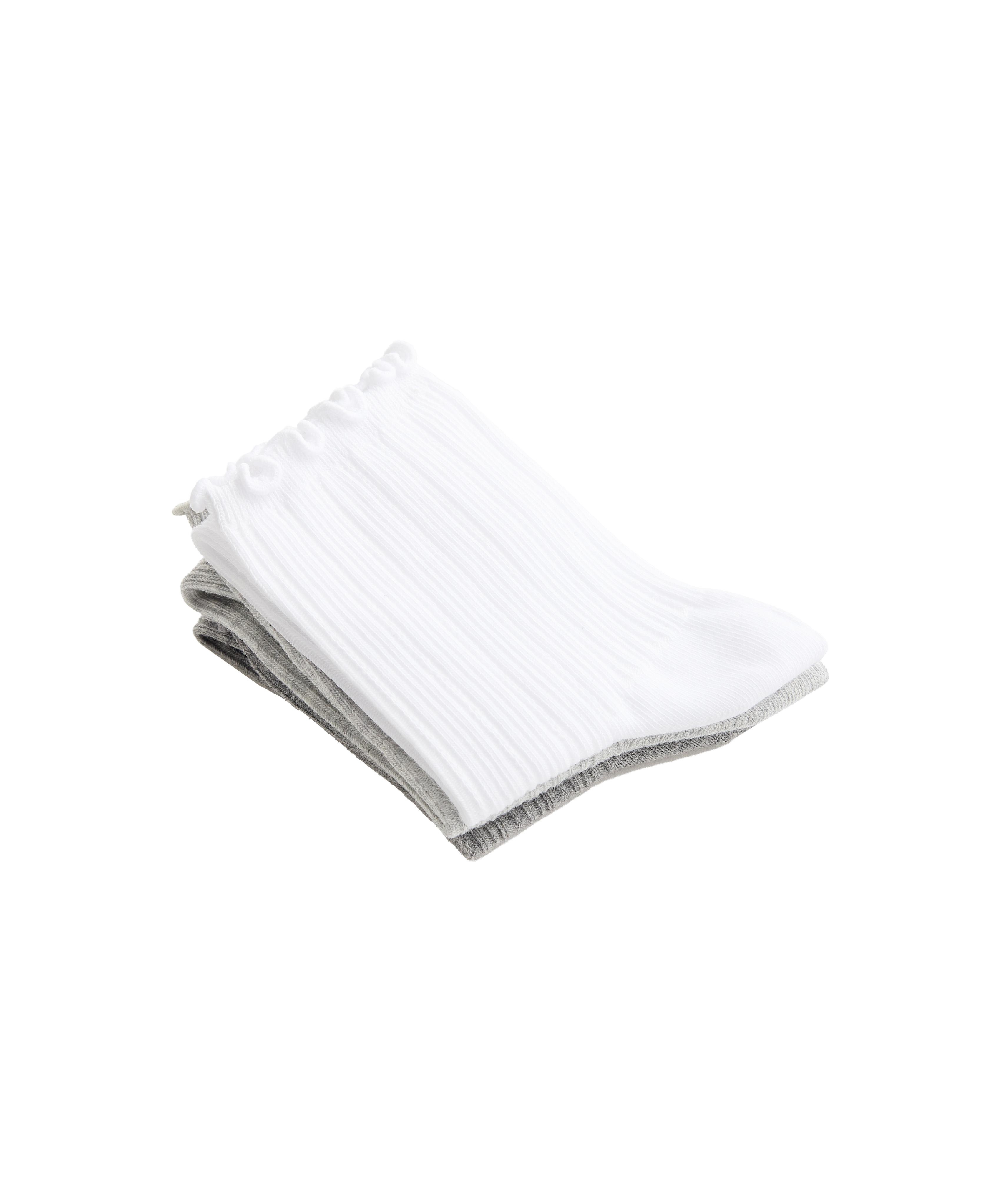 3 pairs of cotton blend quarter socks with curled edge — GREY MELANGE