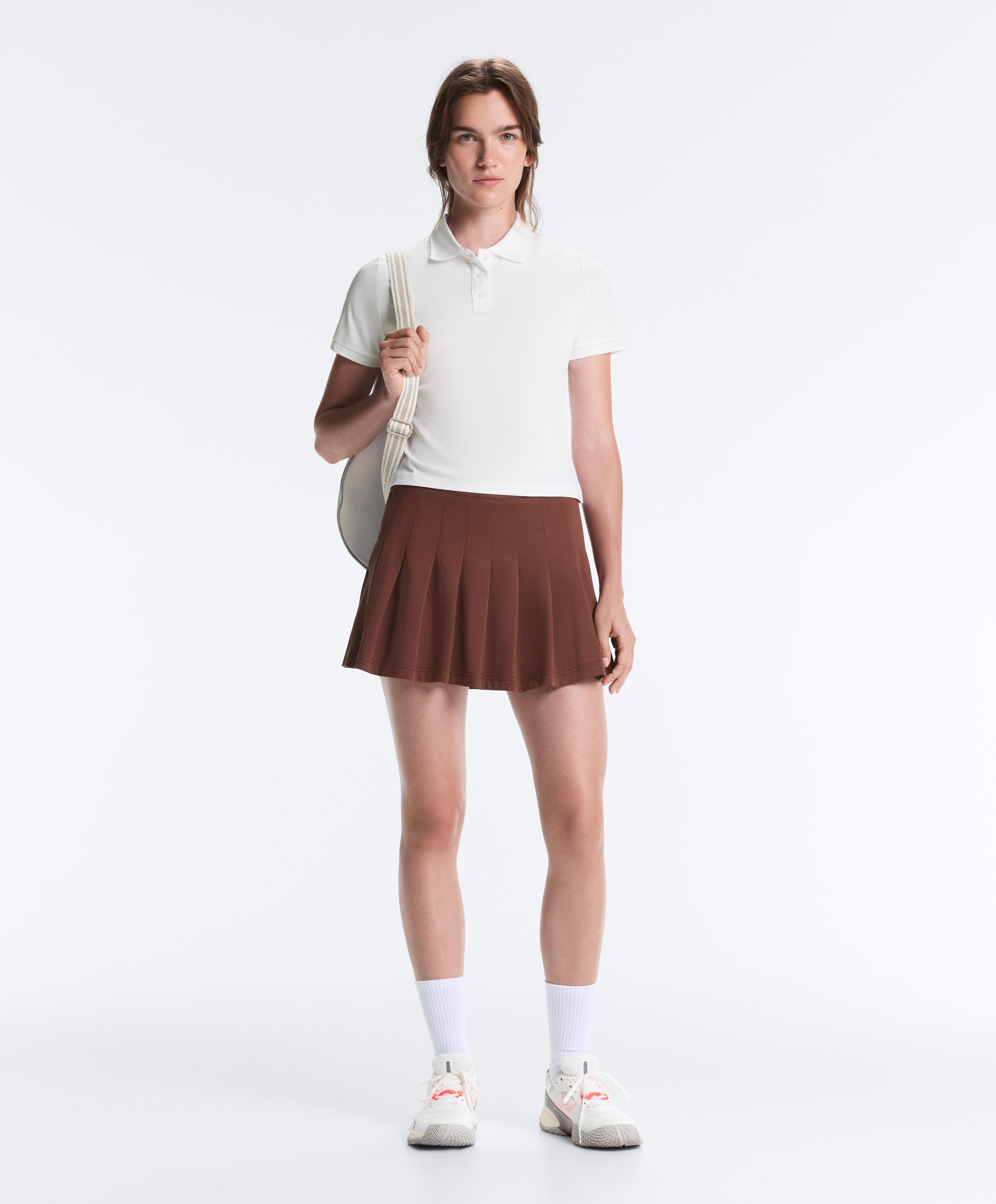 Cotton piqué pleated mini skirt — TERRACOTTA