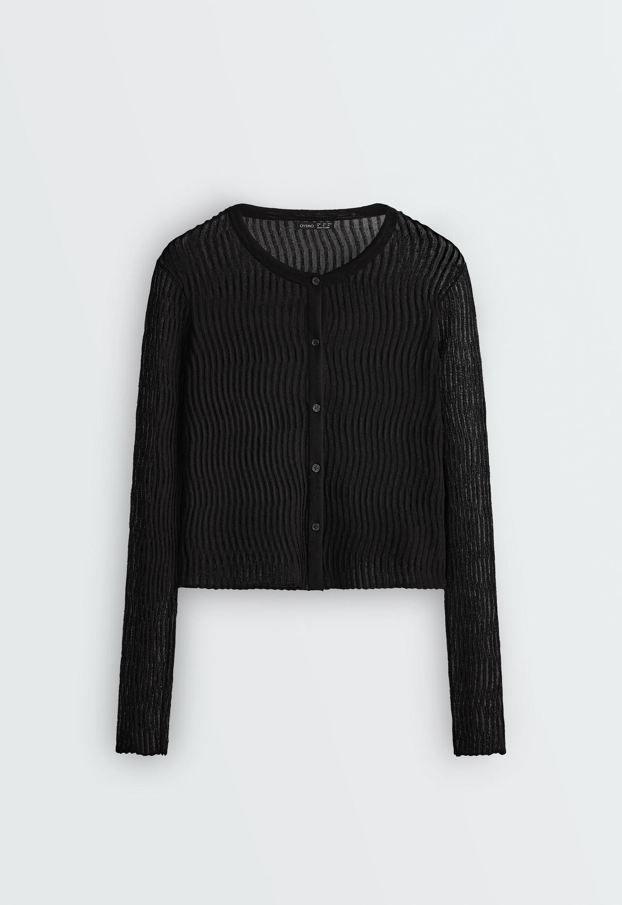 Knit cotton-blend sheer cardigan — BLACK