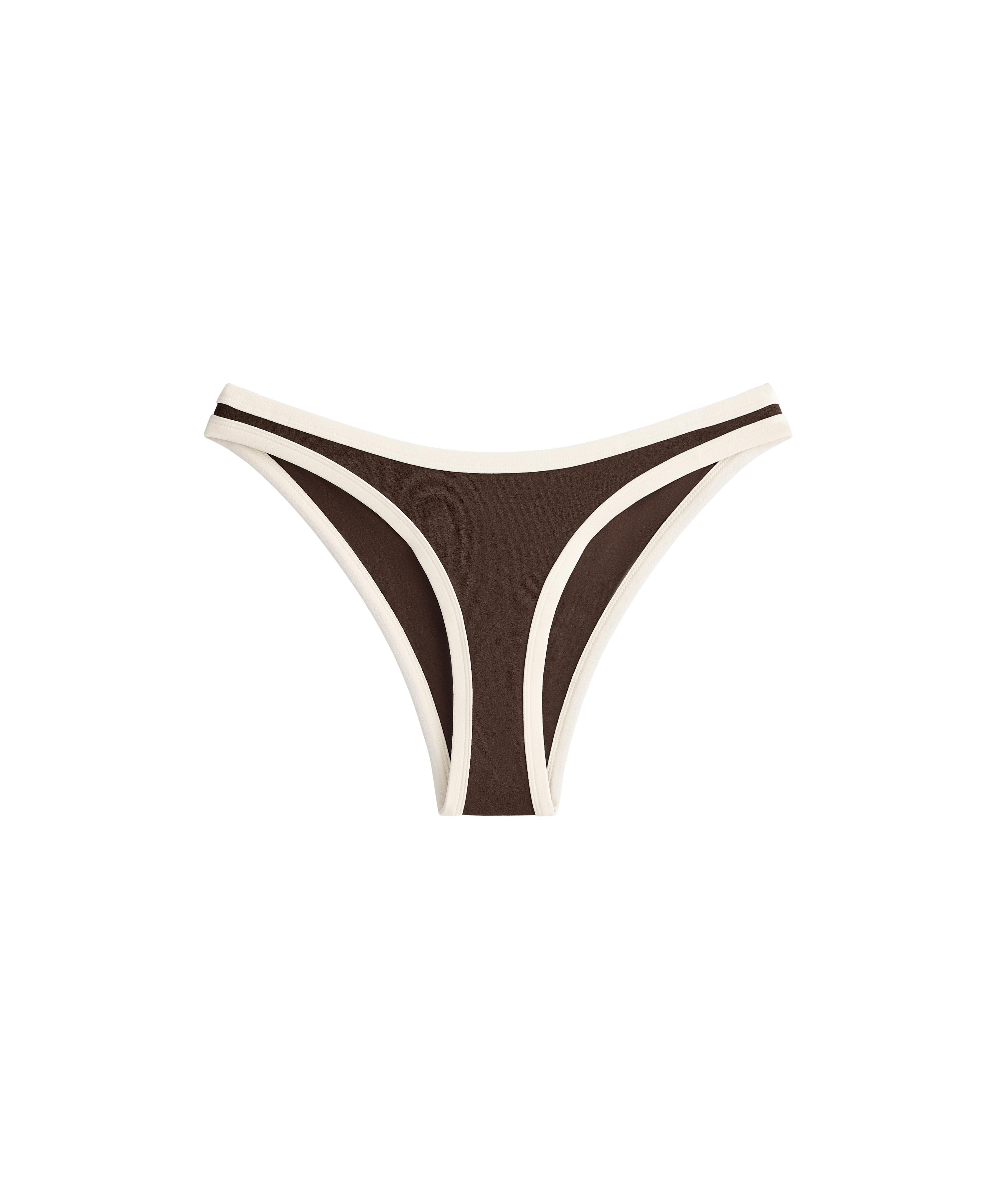 Contrast trim U-cut medium-coverage bikini briefs — DARK BROWN