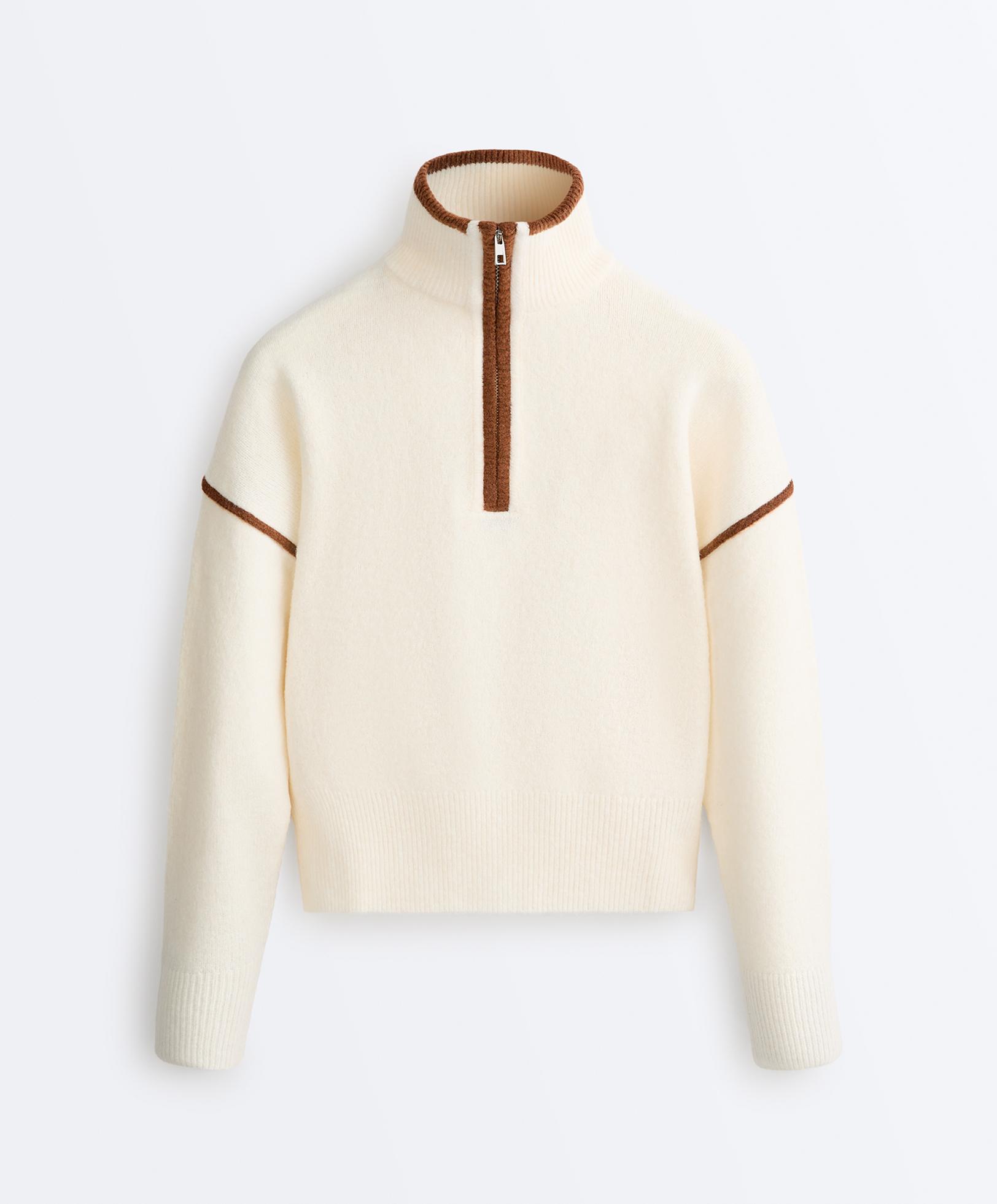 Raised neck jumper with contrast details — PALE ECRU