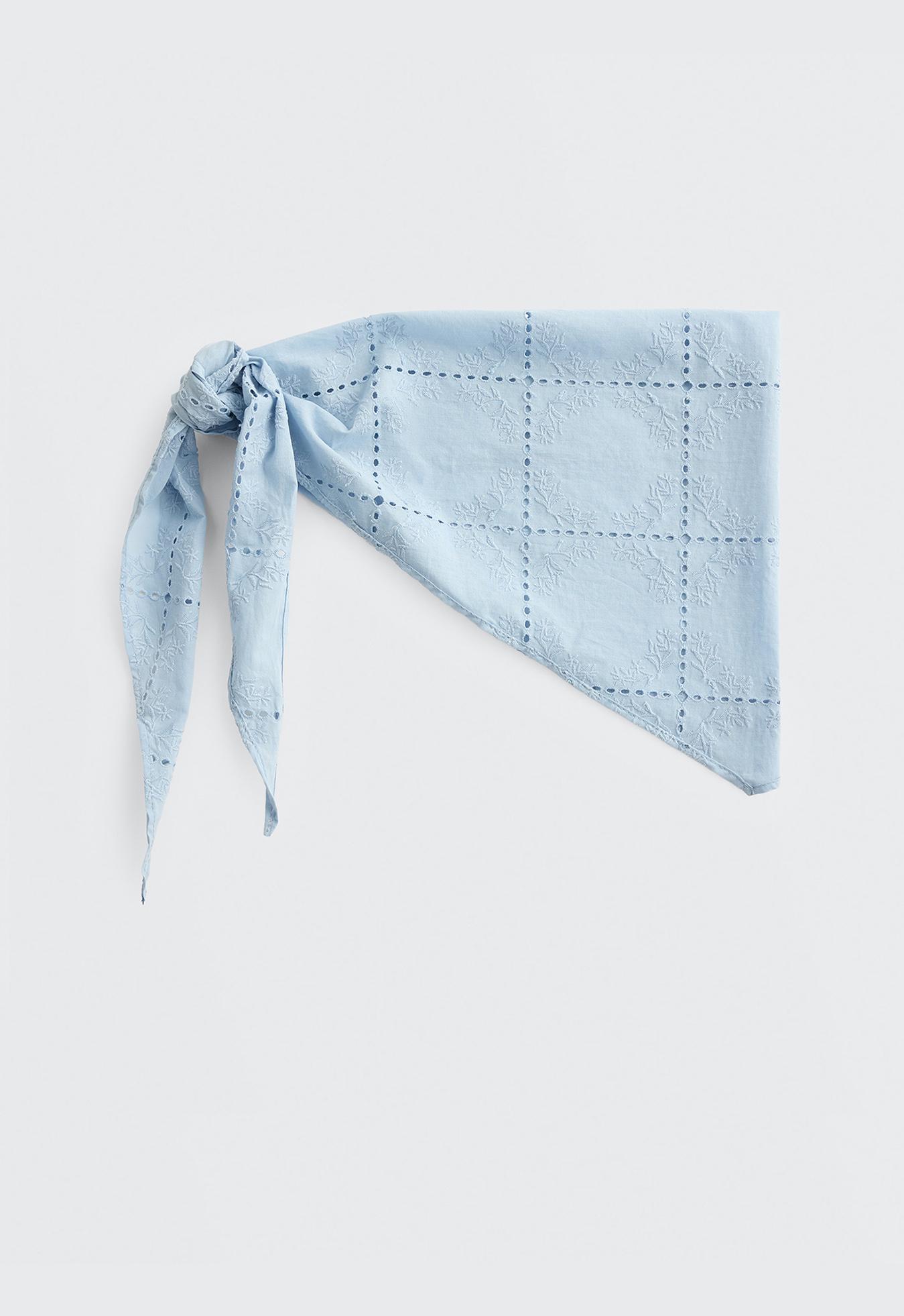 Embroidered 100% cotton scarf — PALE BLUE