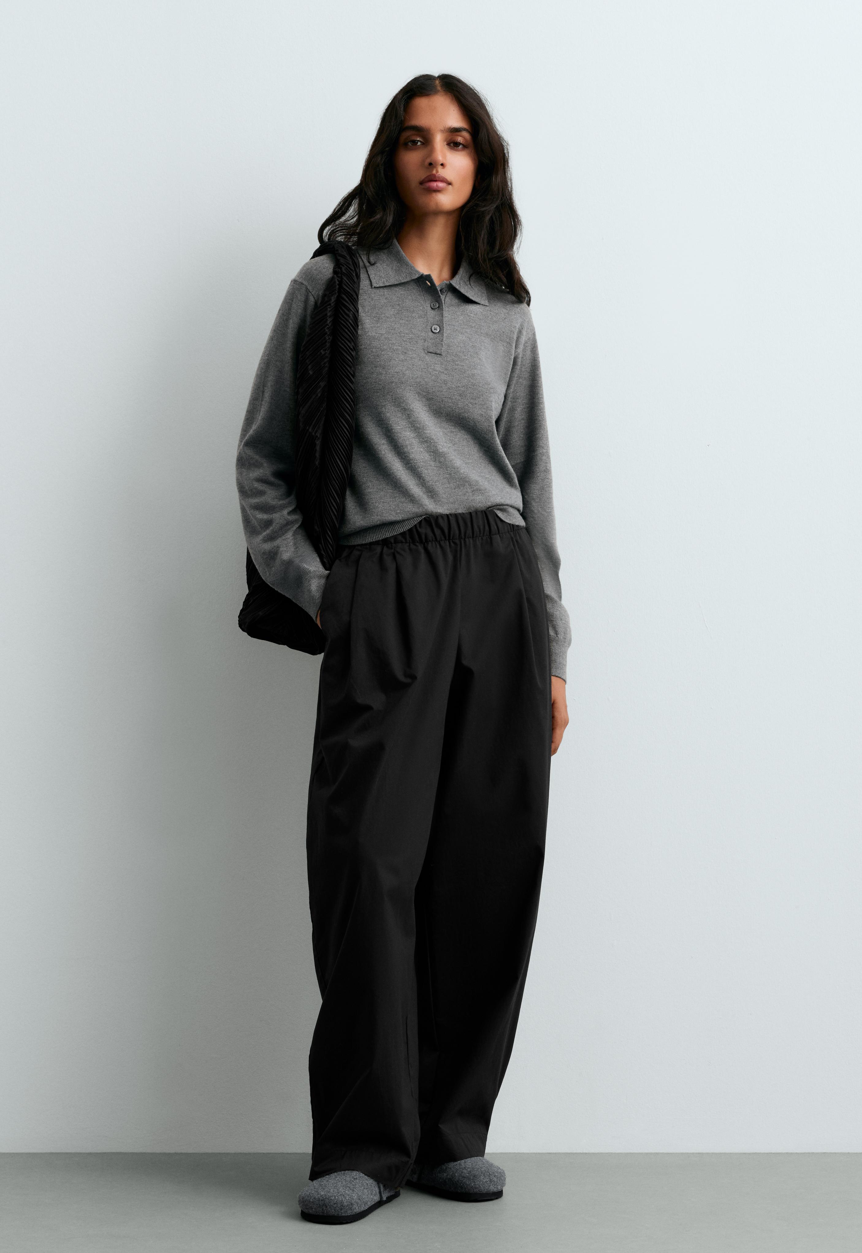 100% cotton tapered trousers — BLACK