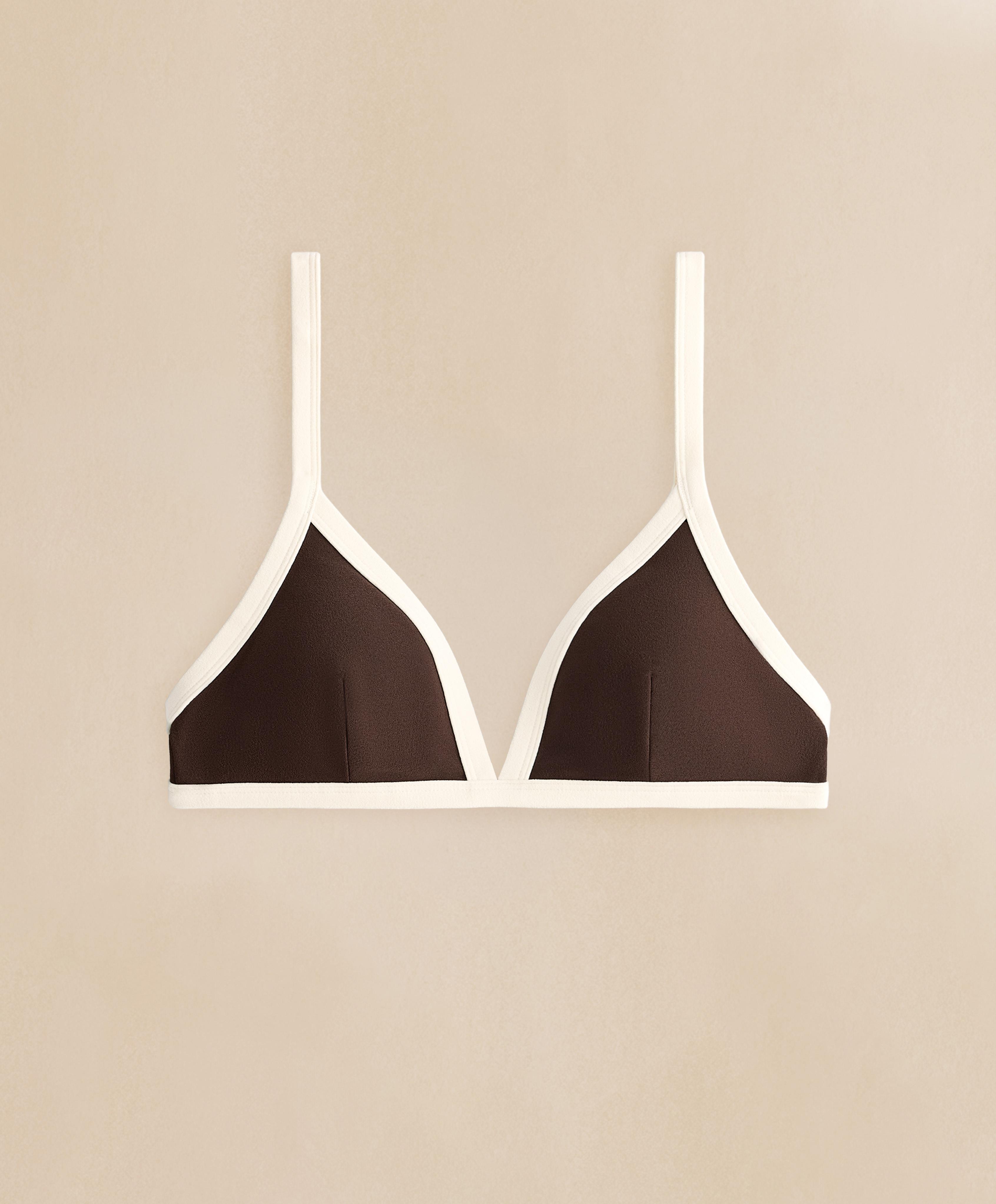 Contrast trim triangle bikini top — DARK BROWN